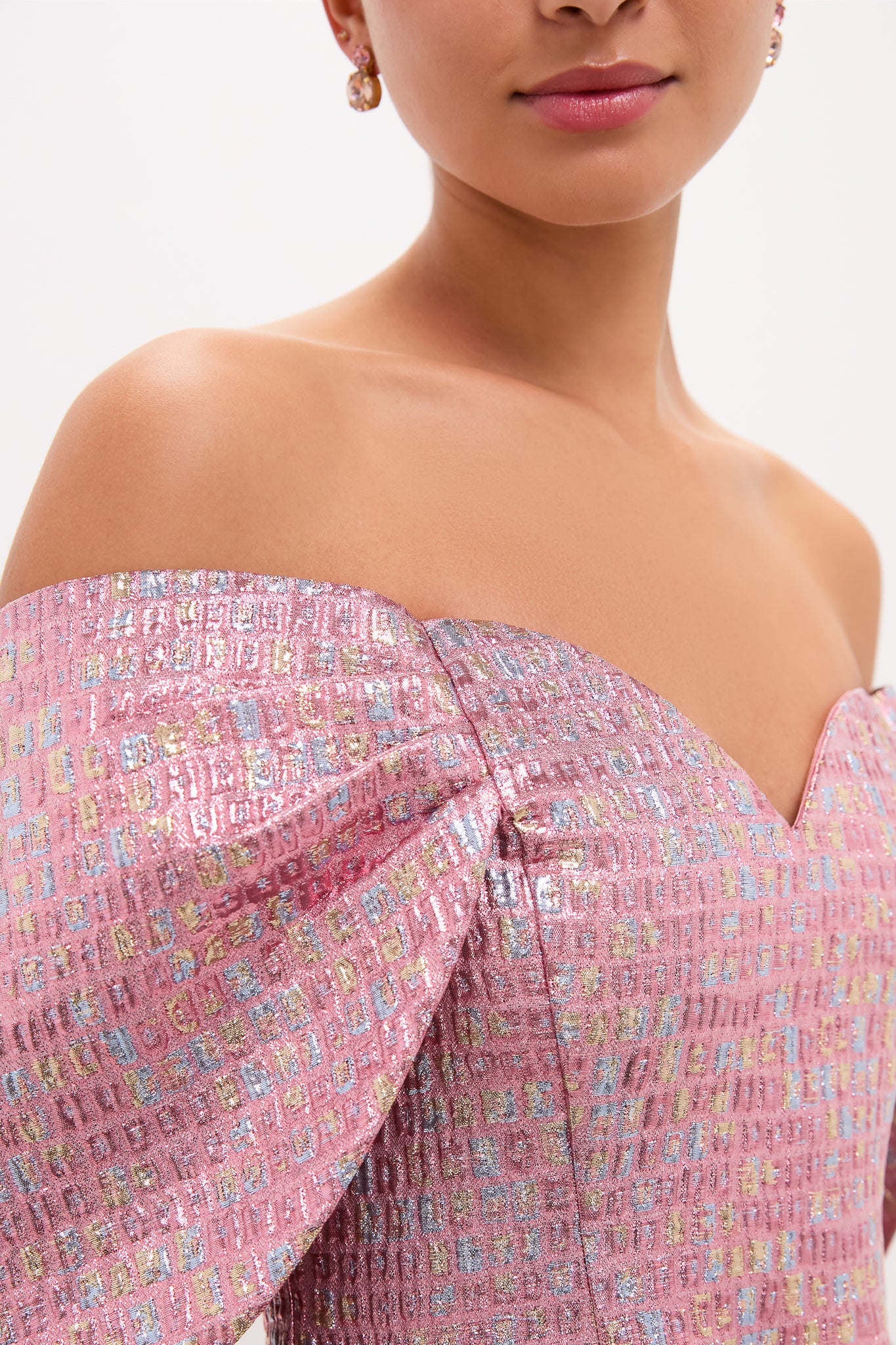 Pink Multi Jacquard Off-the-Shoulder Kara Mini Dress - Image 5