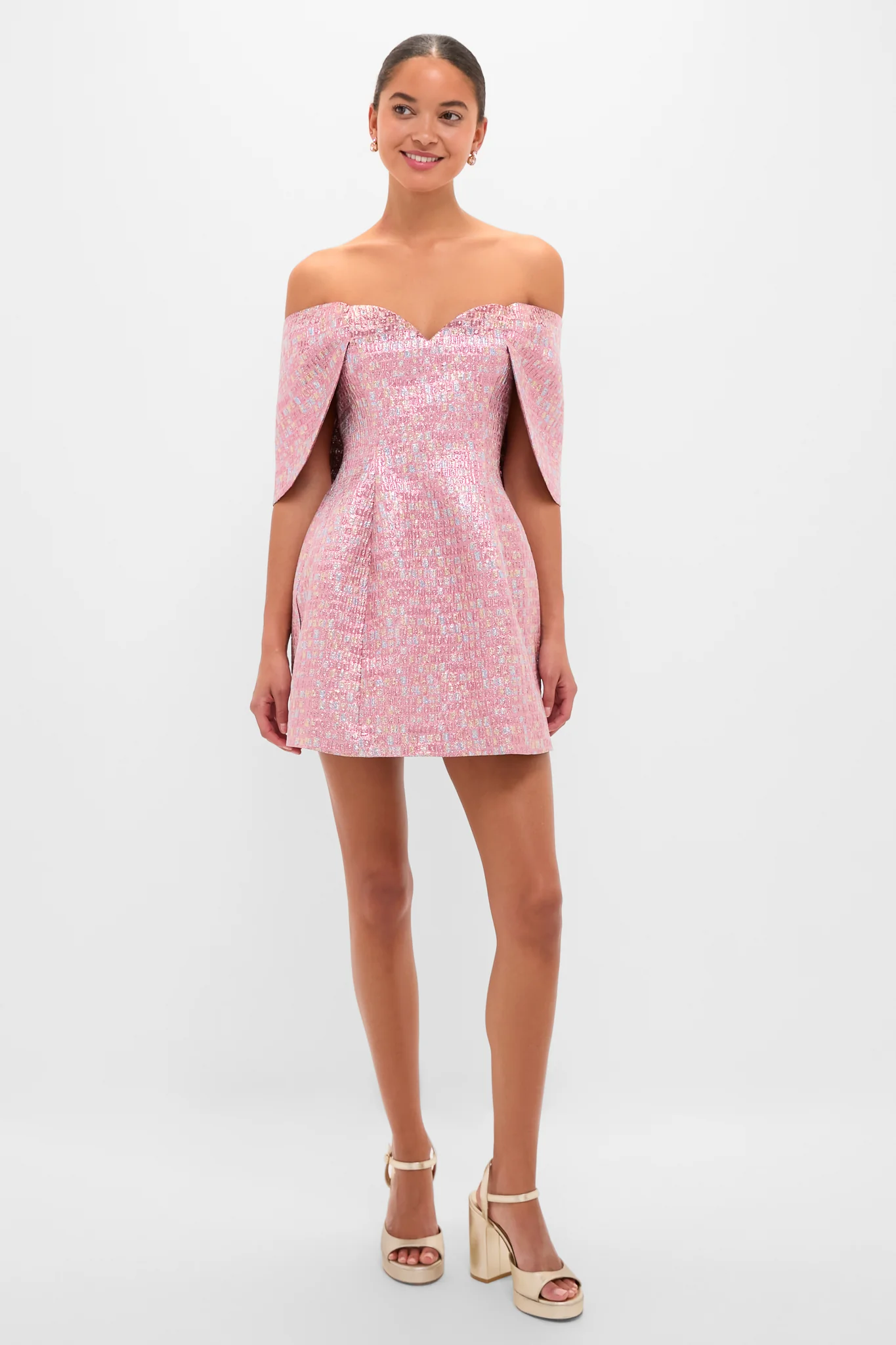 Pink Multi Jacquard Off-the-Shoulder Kara Mini Dress - Image 6