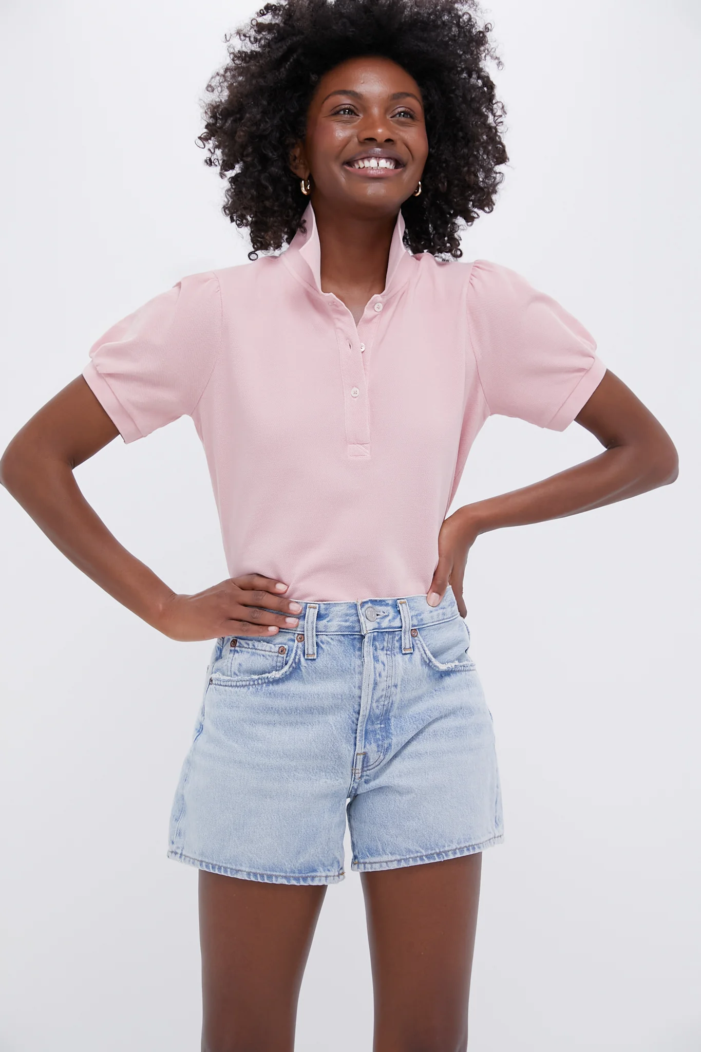 Pink Pique Puff Sleeve Peggy Polo - Image 2