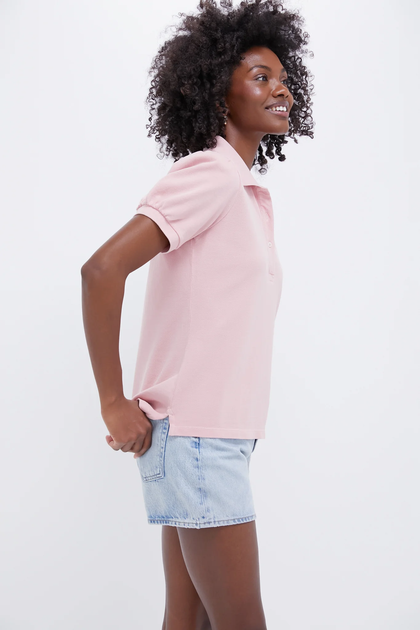 Pink Pique Puff Sleeve Peggy Polo - Image 3