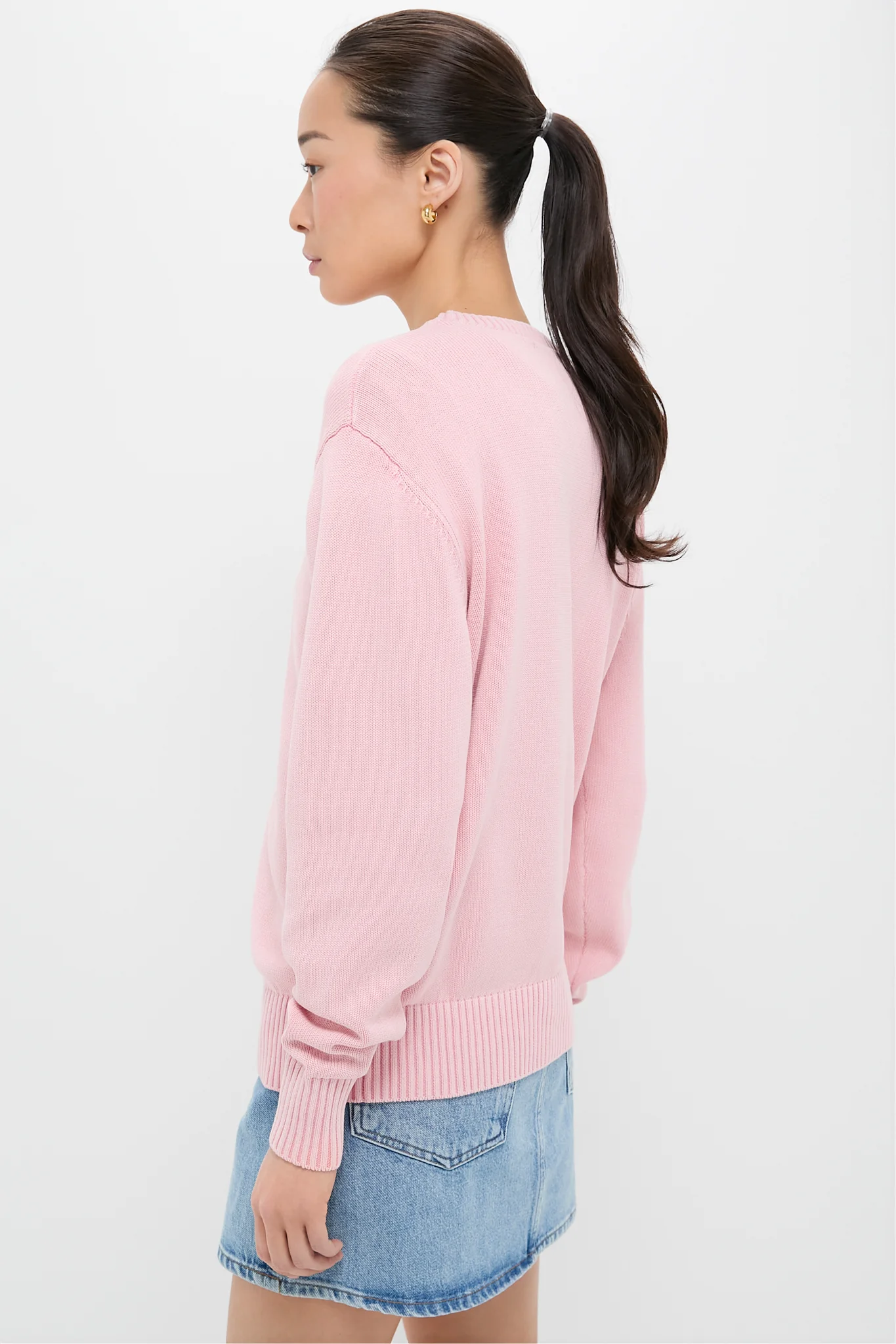 Pink Stone Washed Cotton Anne Crewneck Sweater - Image 3