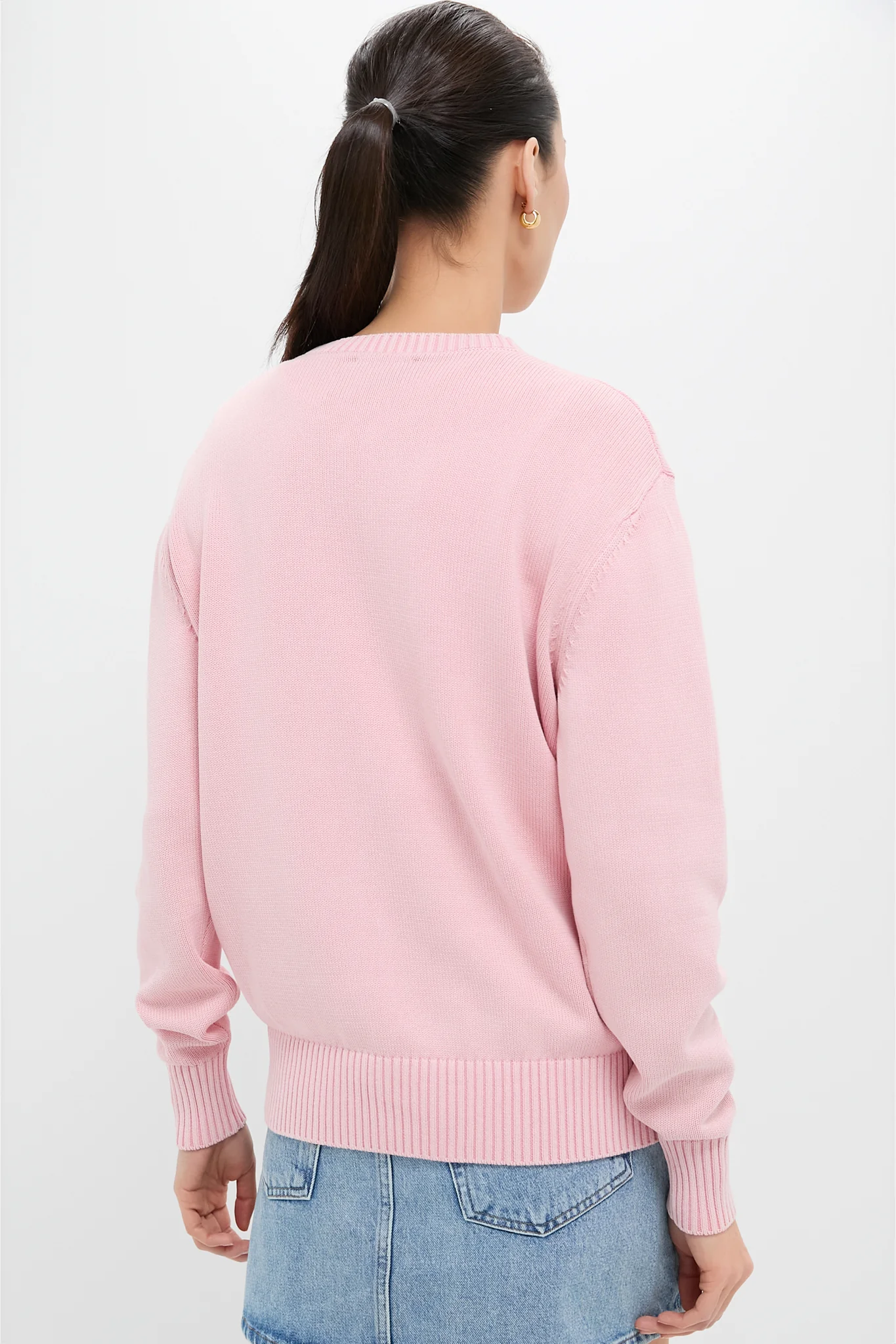 Pink Stone Washed Cotton Anne Crewneck Sweater - Image 4