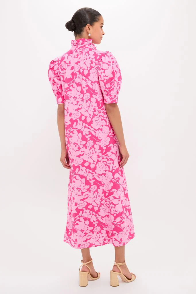 Pink Textured Floral Ruffle Collar Louisa Maxi Dress - Image 4
