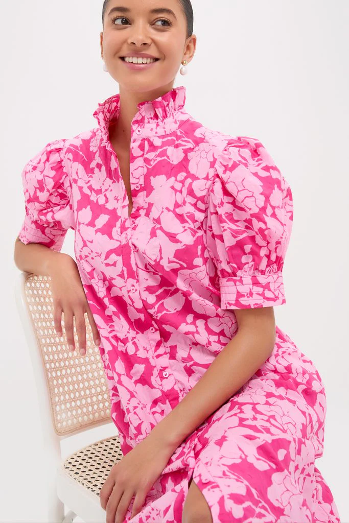 Pink Textured Floral Ruffle Collar Louisa Maxi Dress - Image 6