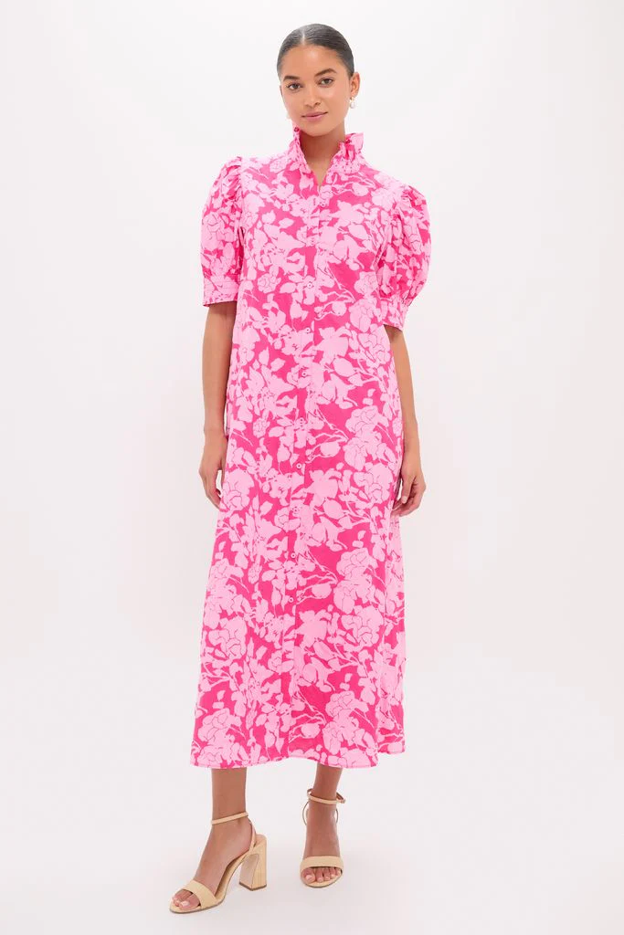 Pink Textured Floral Ruffle Collar Louisa Maxi Dress - Image 7