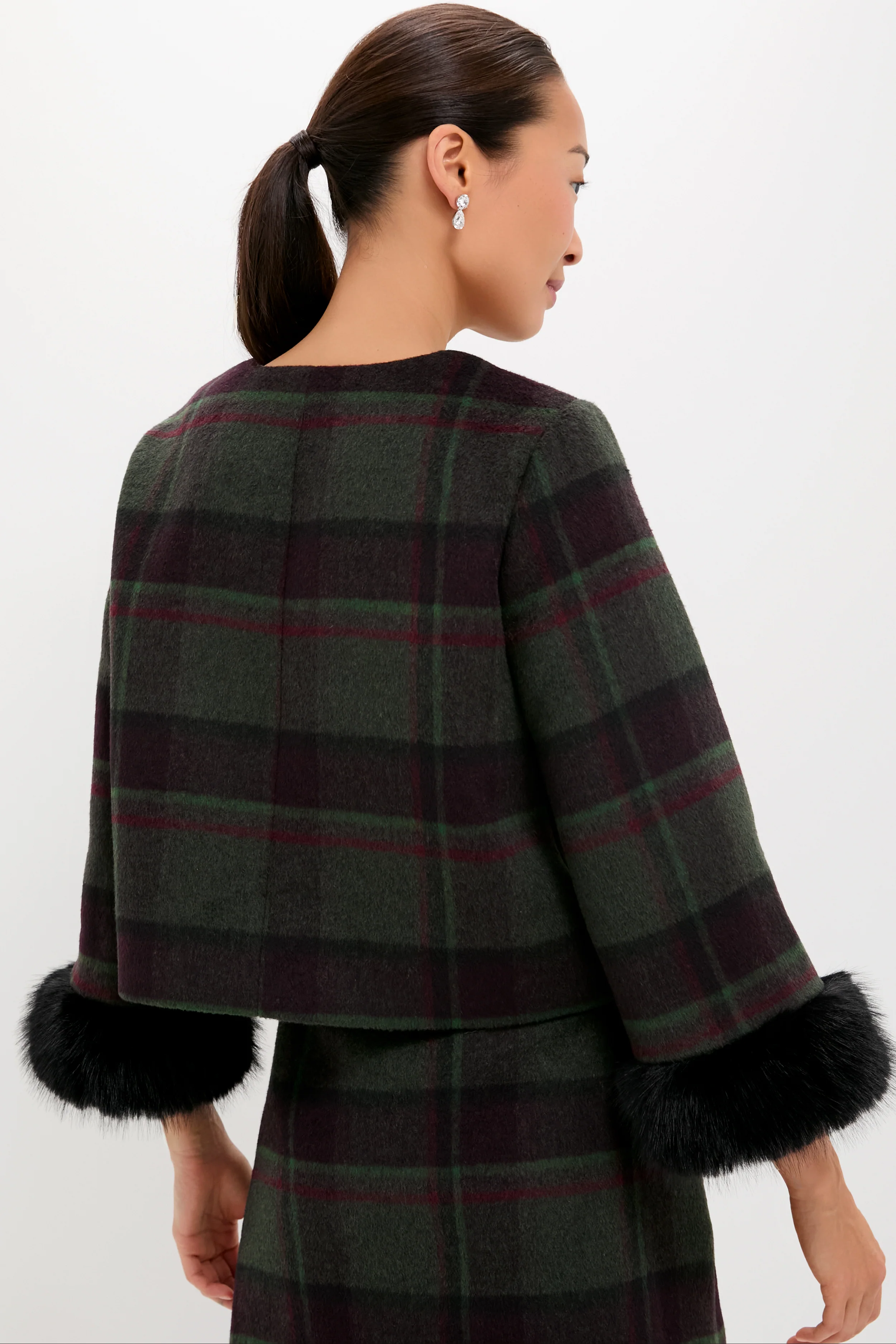 Forest Plaid Wool Fur Cuff Maxine Jacket - Image 4