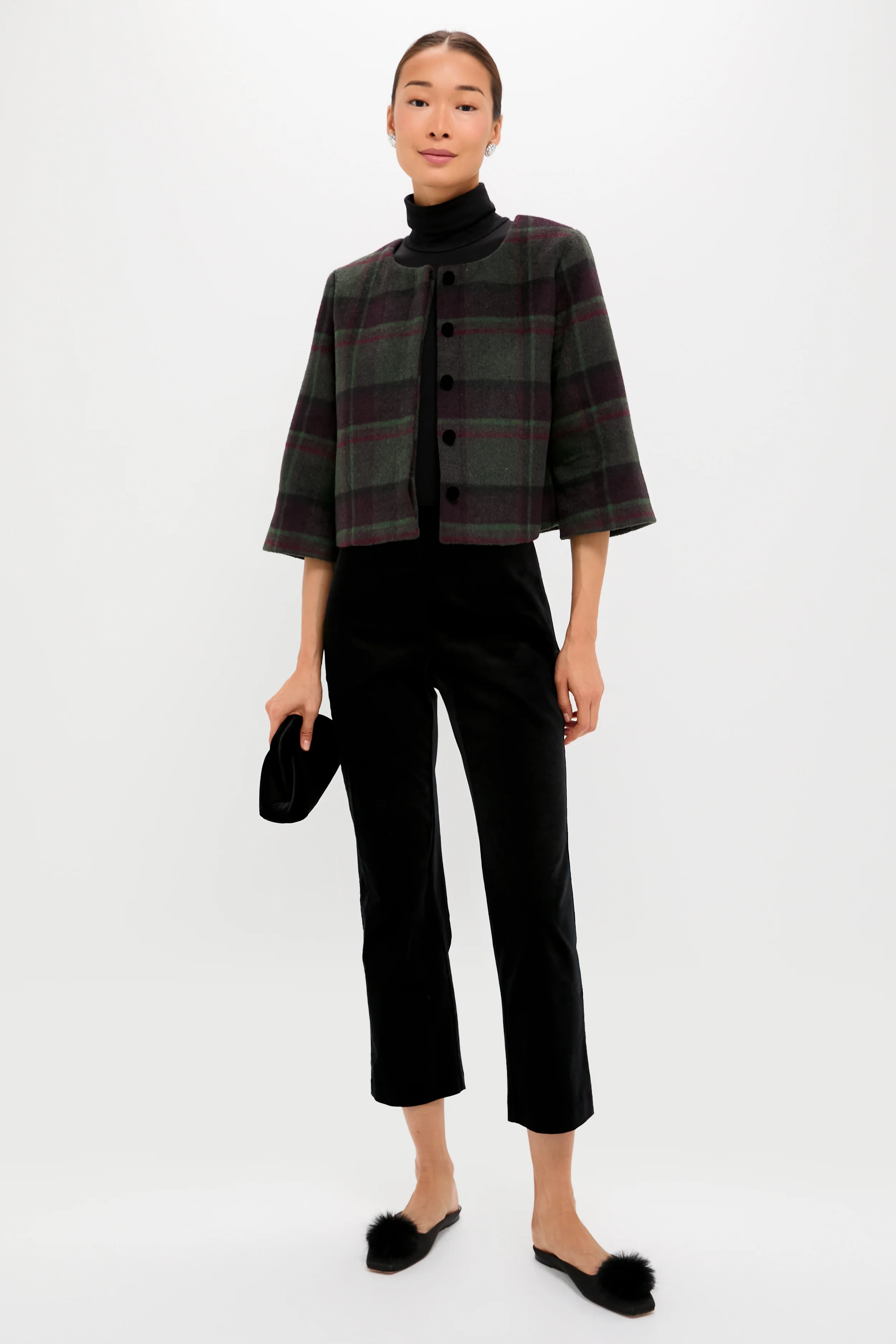 Forest Plaid Wool Fur Cuff Maxine Jacket - Image 7