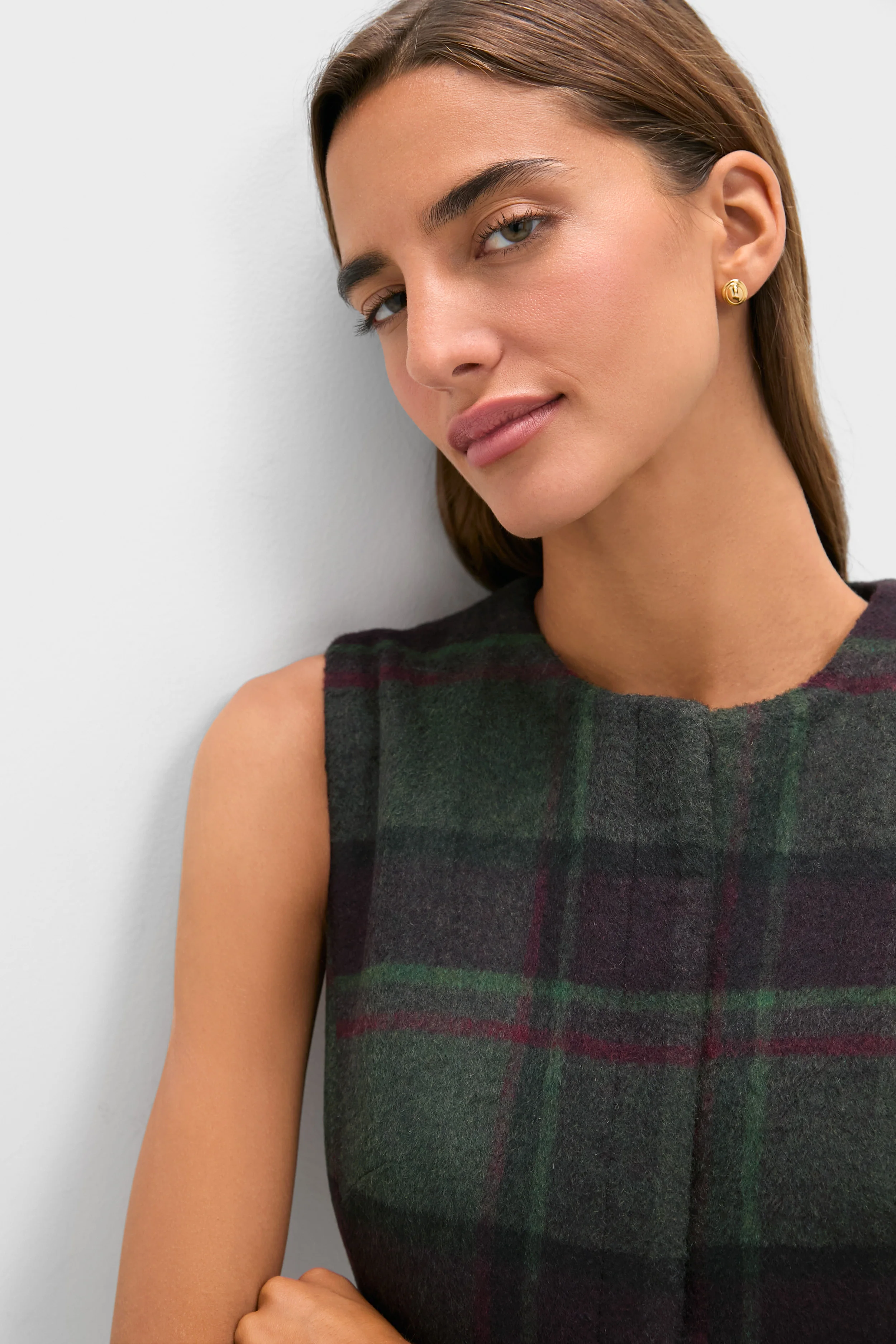 Forest Plaid Wool Rhoda Midi Dress - Image 2