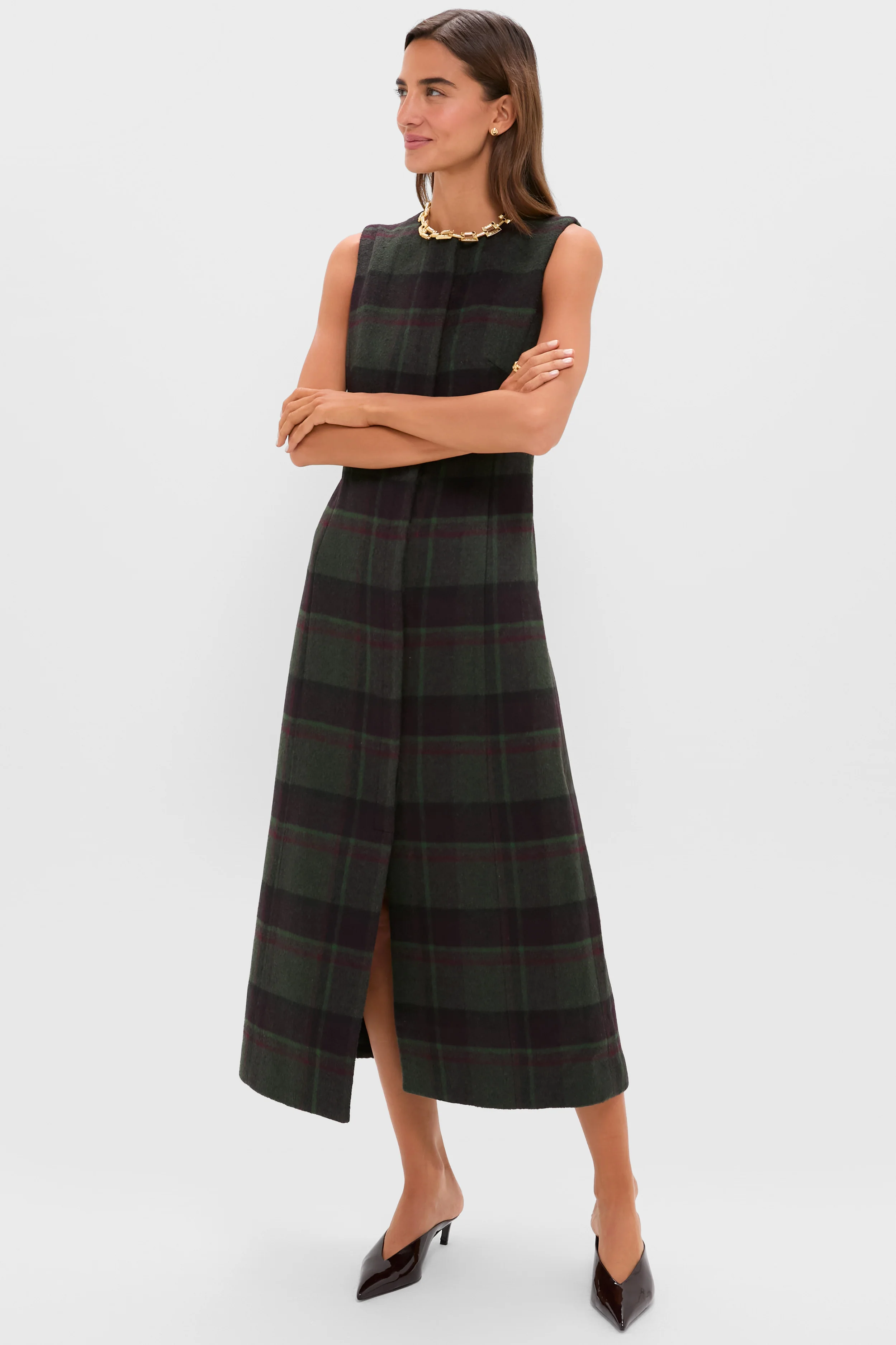 Forest Plaid Wool Rhoda Midi Dress - Image 3