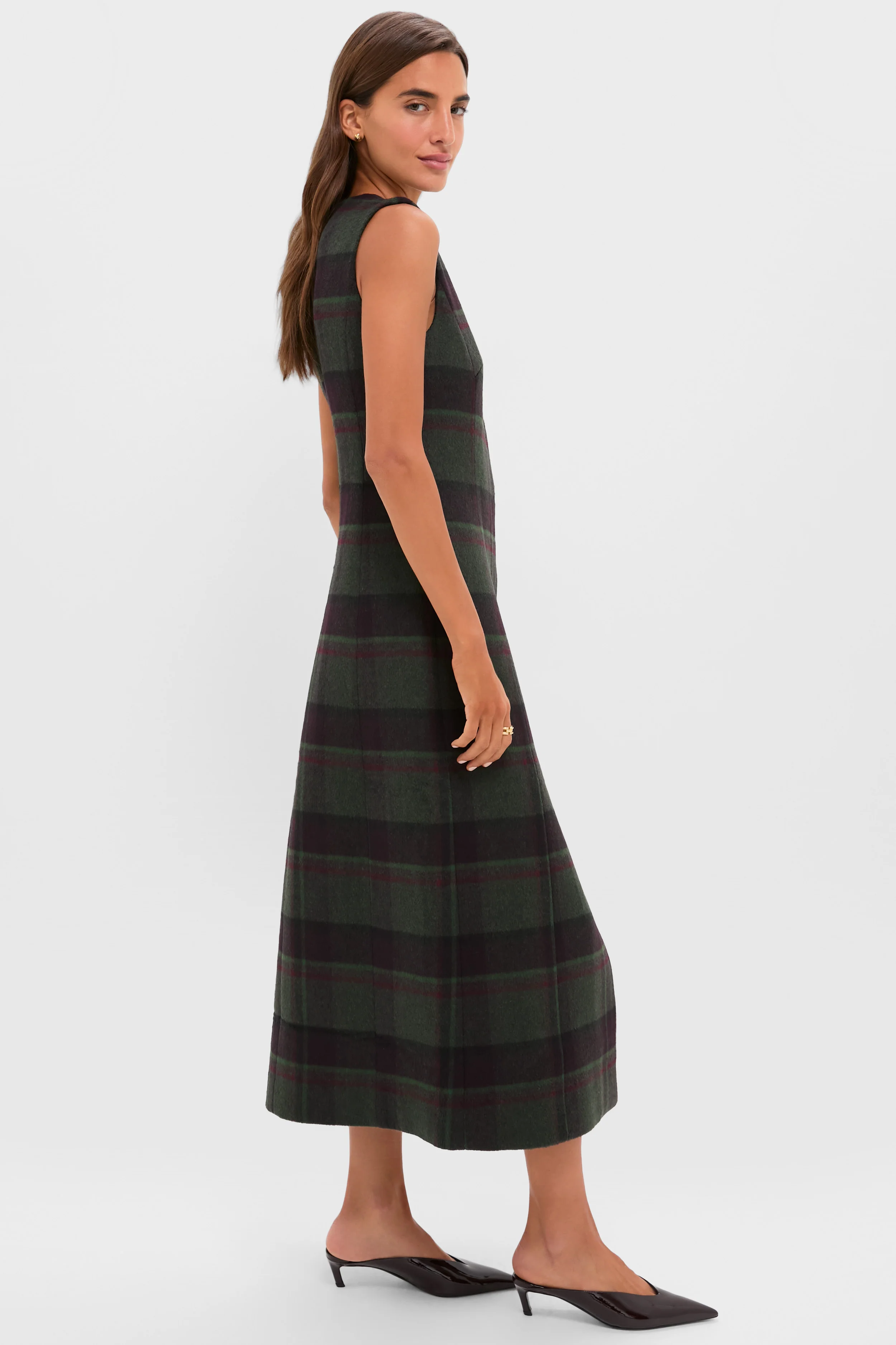 Forest Plaid Wool Rhoda Midi Dress - Image 4