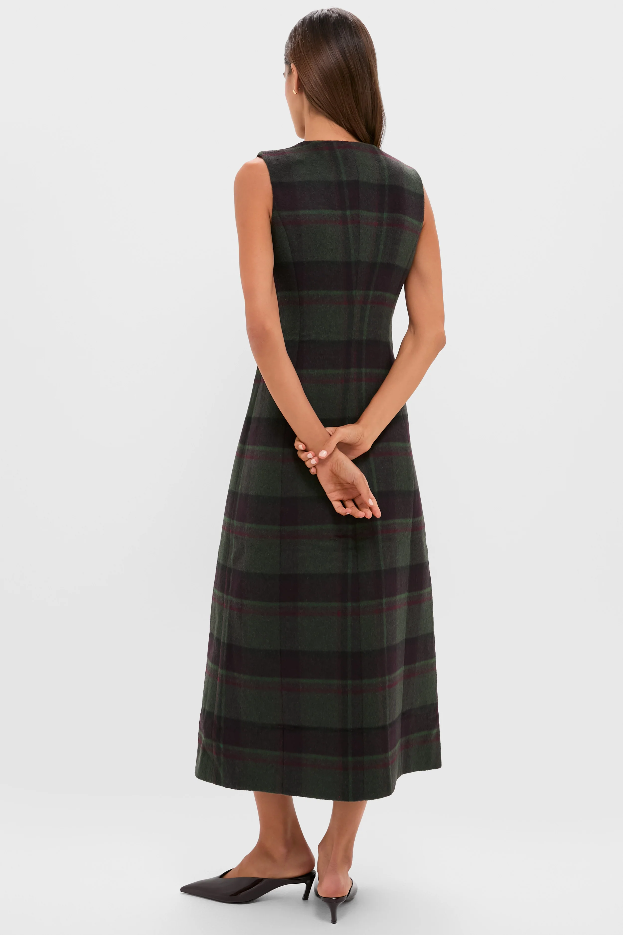 Forest Plaid Wool Rhoda Midi Dress - Image 5