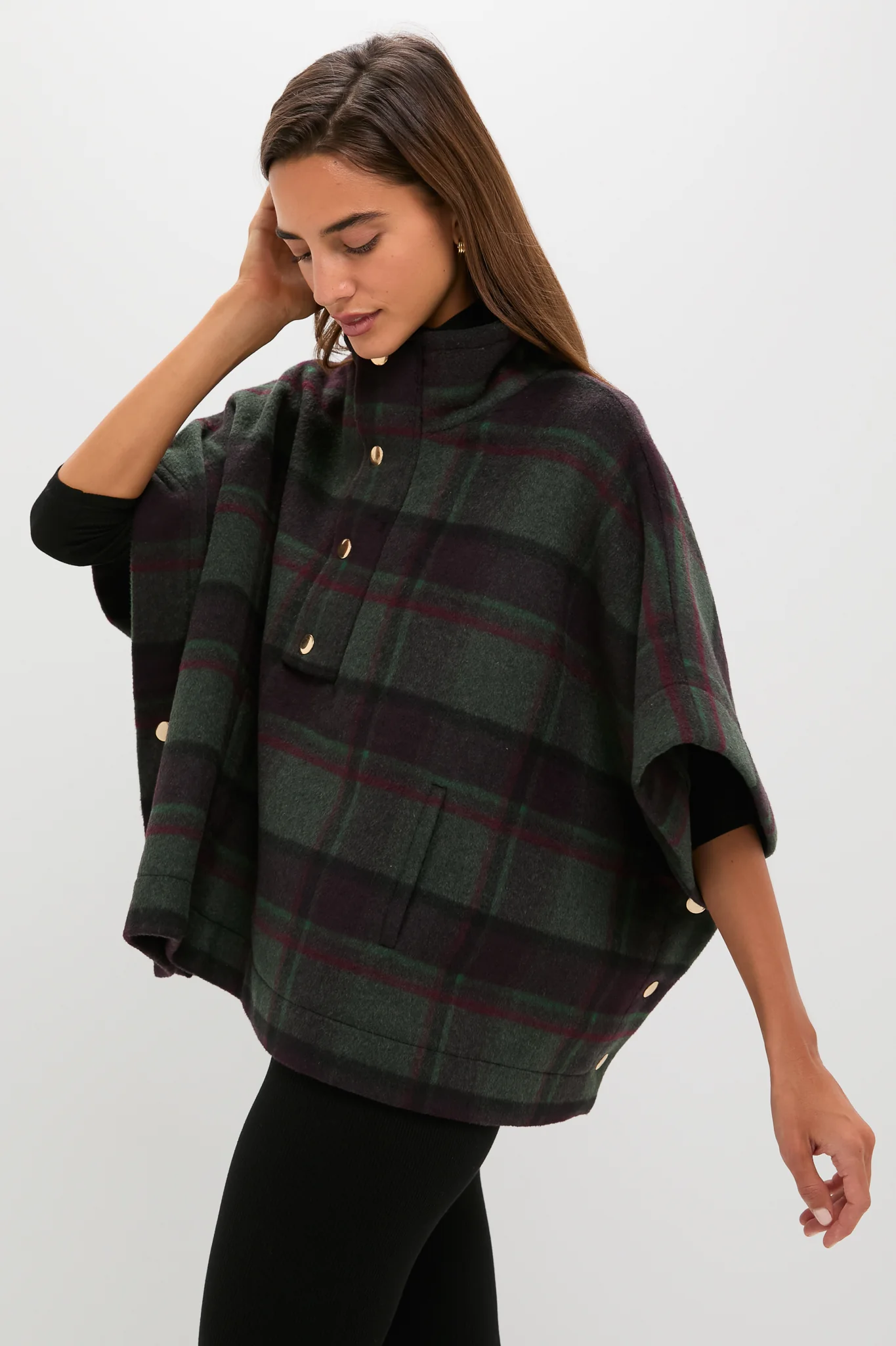 Forest Plaid Wool Winthrop Poncho - Image 3