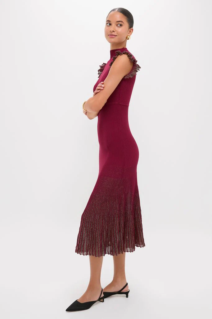 Plum Shimmer Knit Midi Dress - Image 3