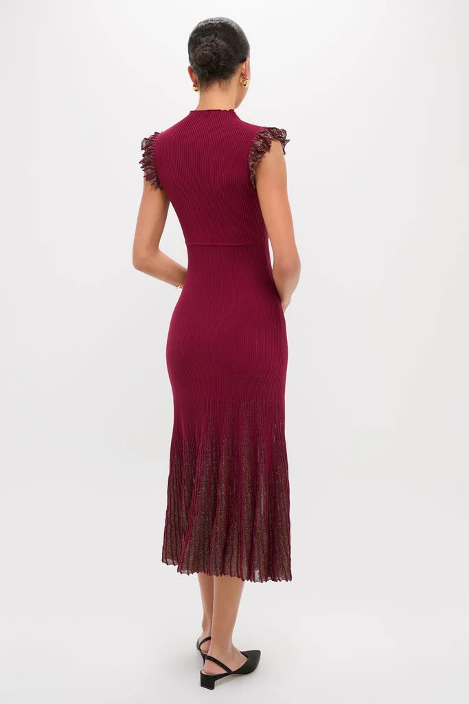 Plum Shimmer Knit Midi Dress - Image 4