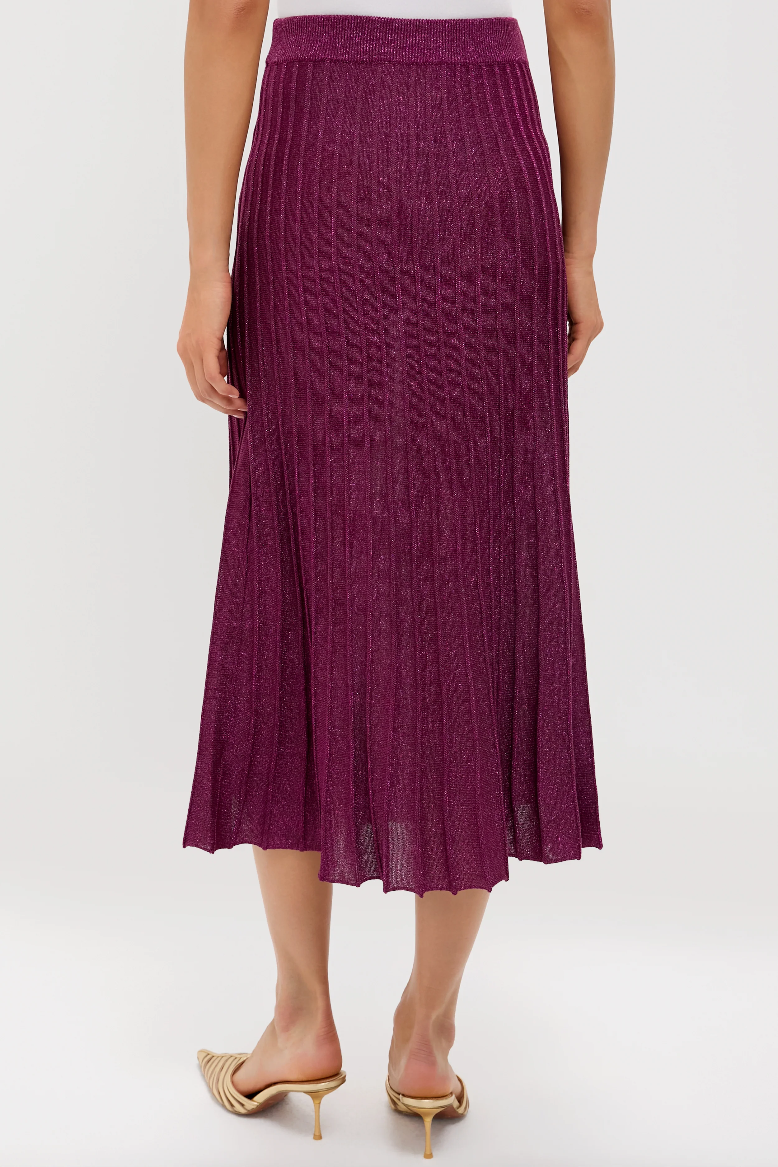 Plum Shimmer Knit Pleated Arion Midi Skirt - Image 4