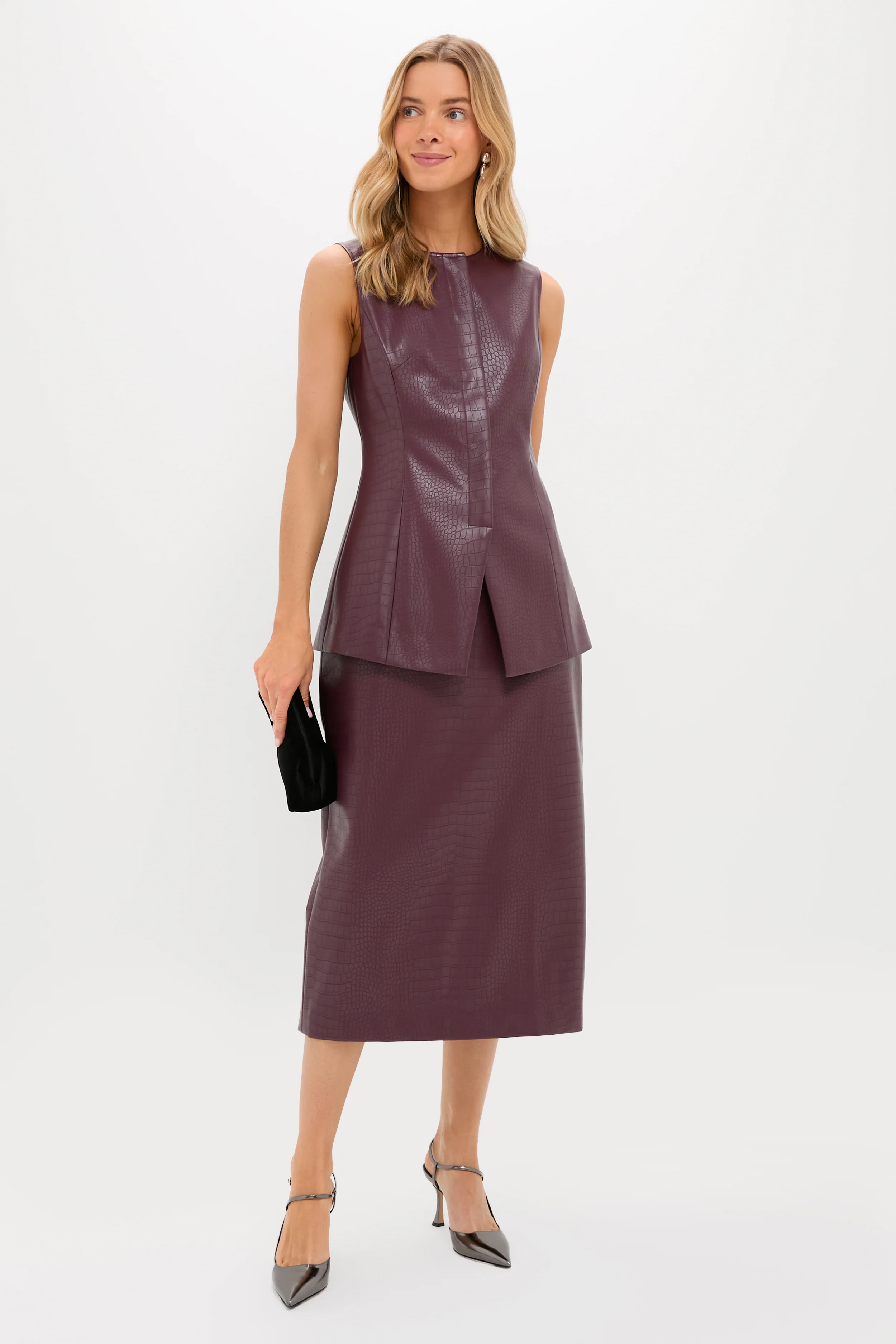 Plum Stamped Faux Leather Ellington Skirt - Image 2