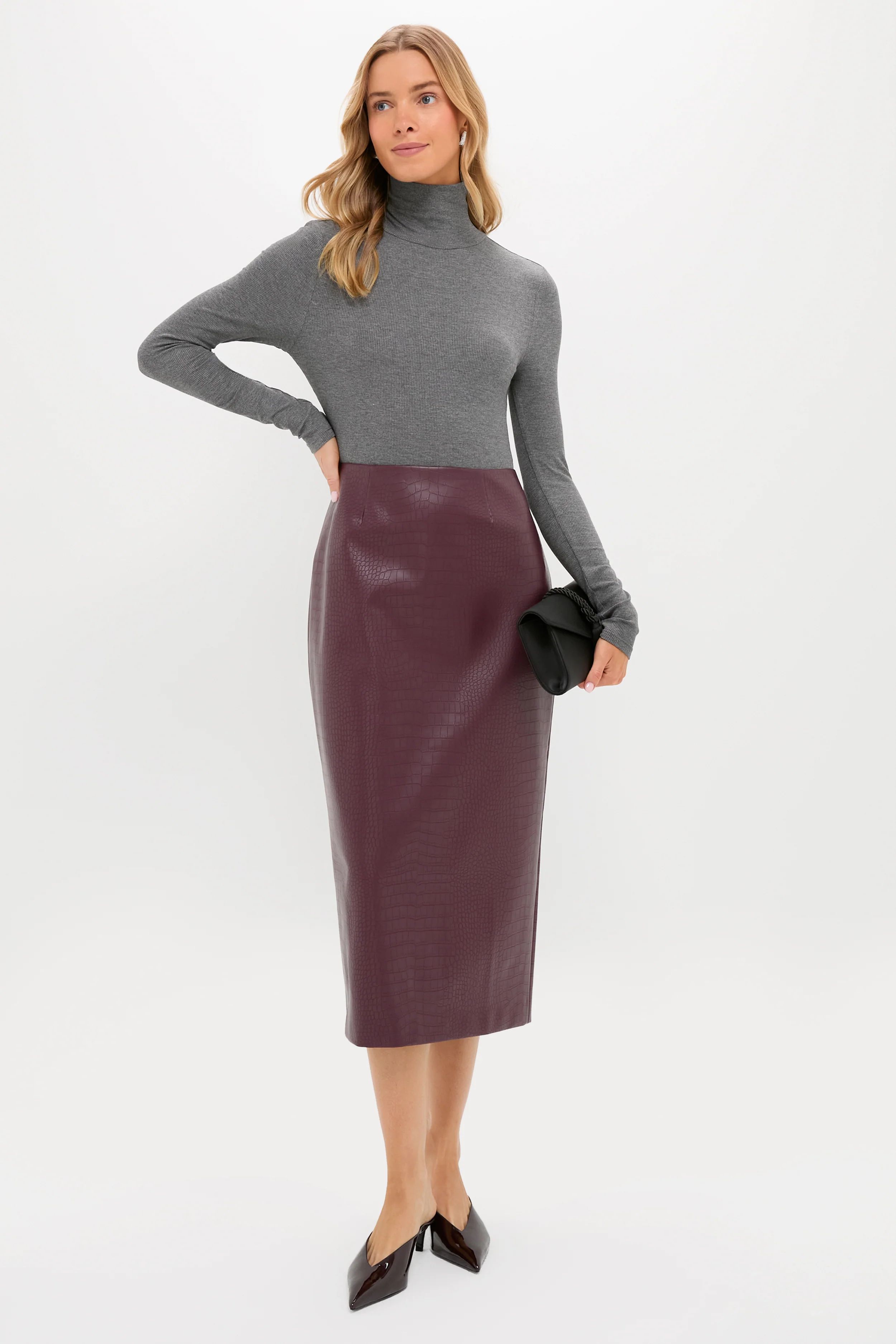 Plum Stamped Faux Leather Ellington Skirt - Image 3