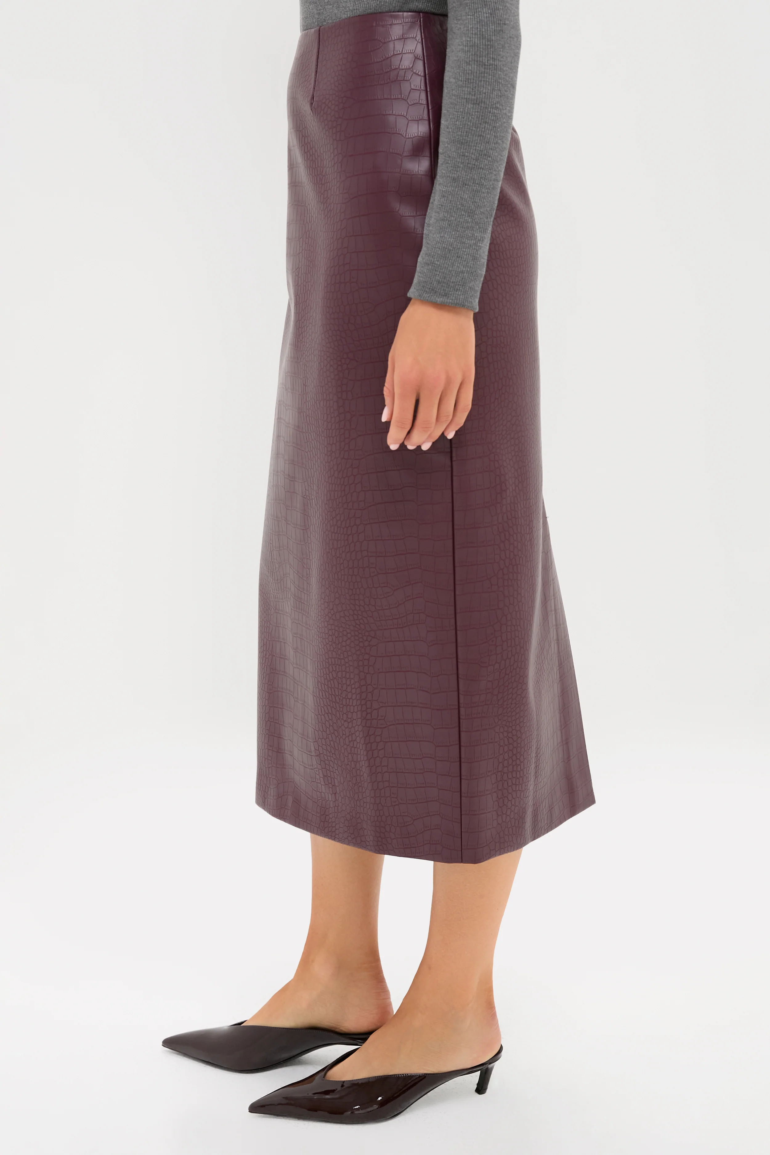 Plum Stamped Faux Leather Ellington Skirt - Image 4