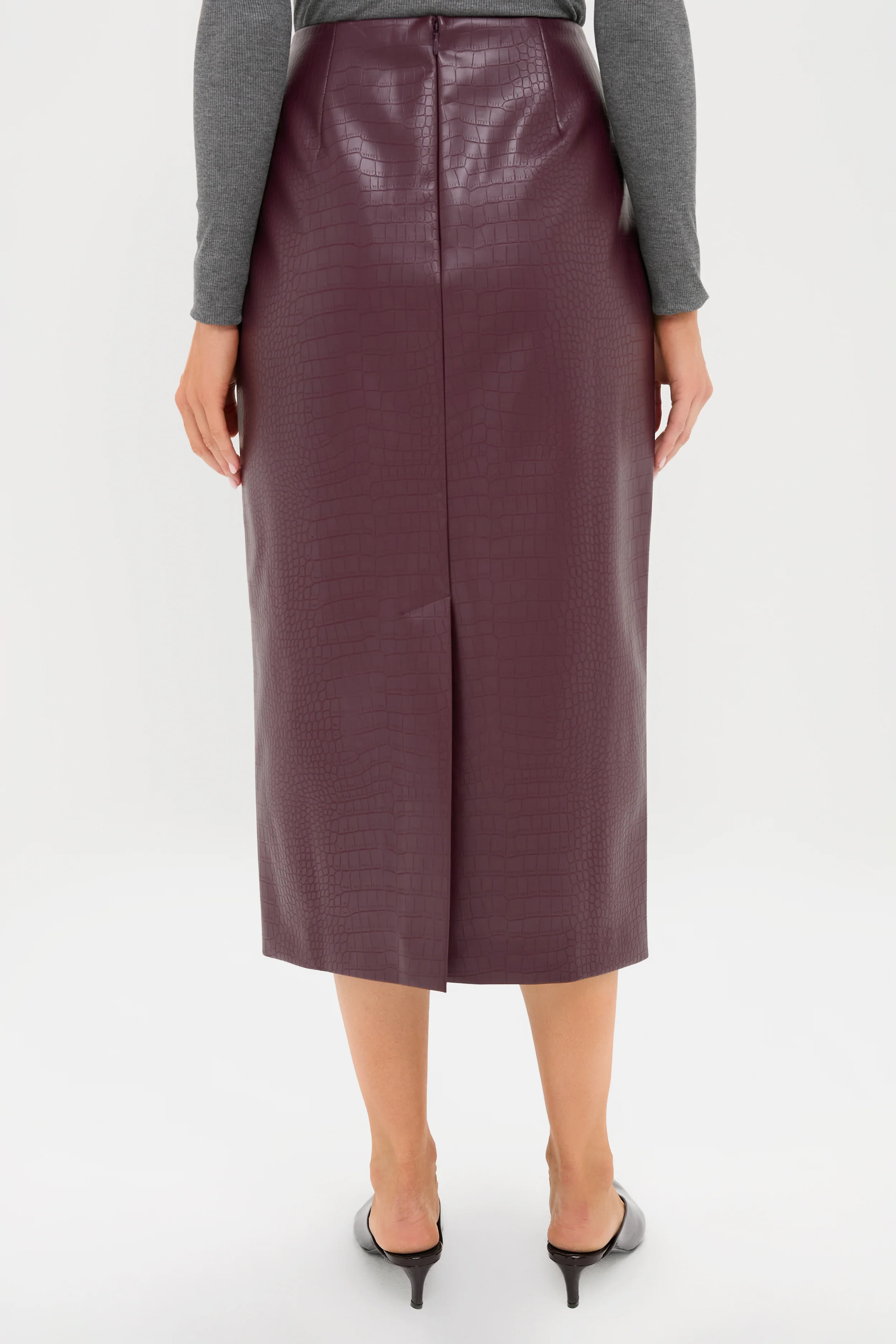 Plum Stamped Faux Leather Ellington Skirt - Image 5