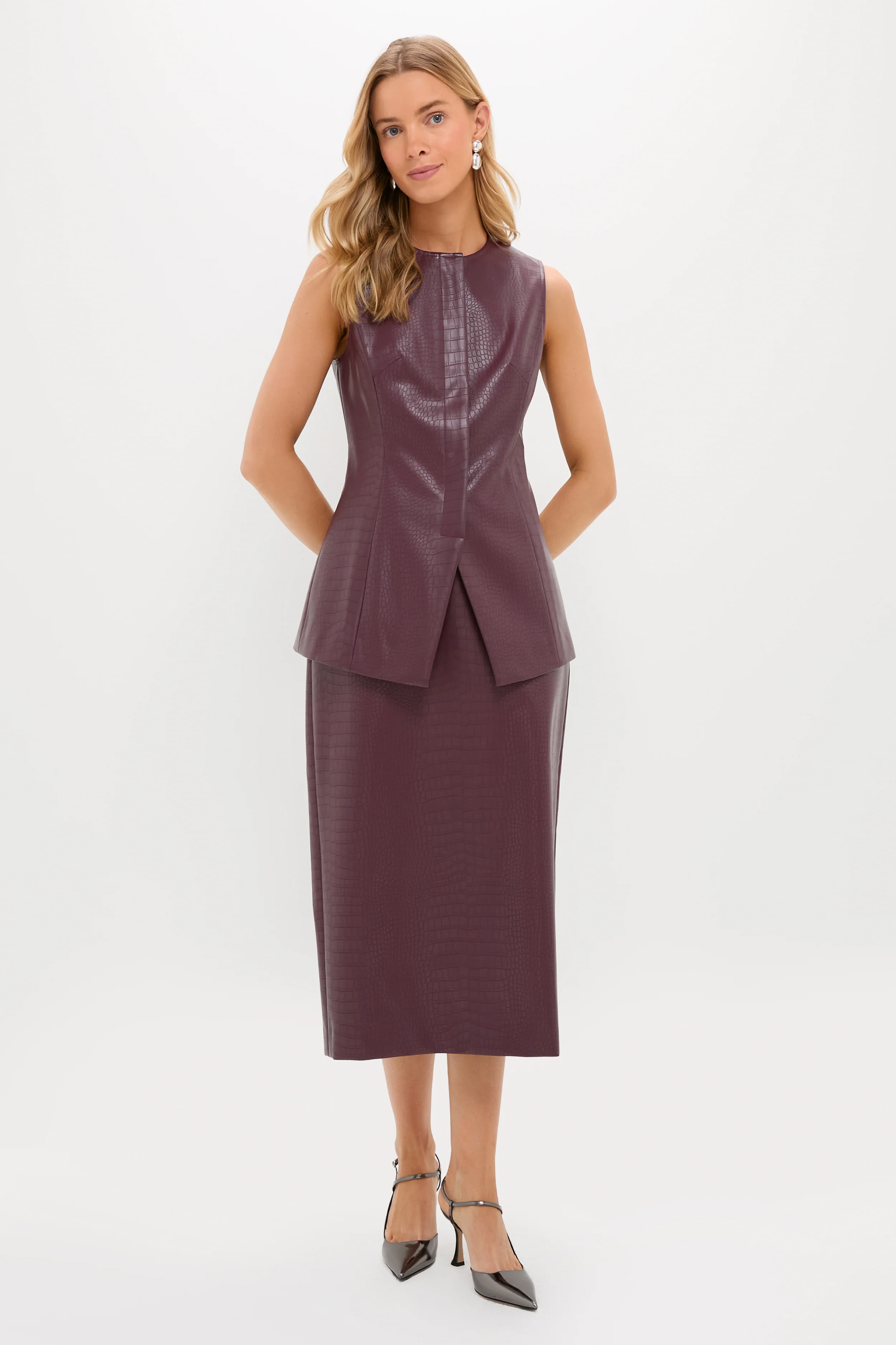 Plum Stamped Faux Leather Ellington Skirt - Image 6