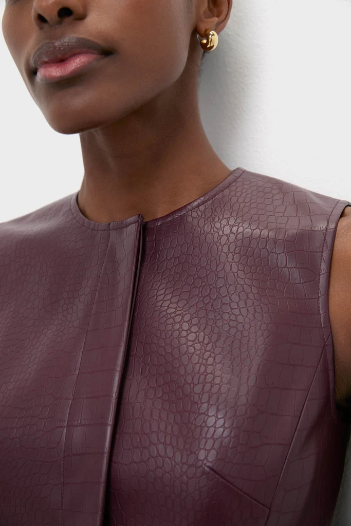 Plum Stamped Faux Leather Duke Top - Image 11