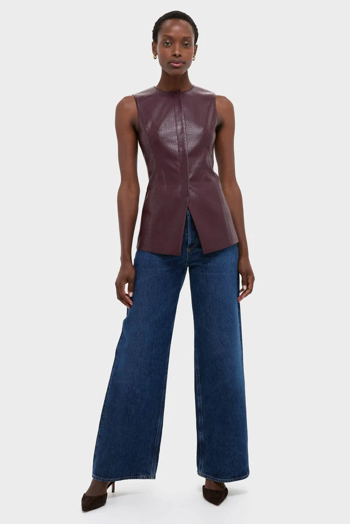 Plum Stamped Faux Leather Duke Top - Image 13