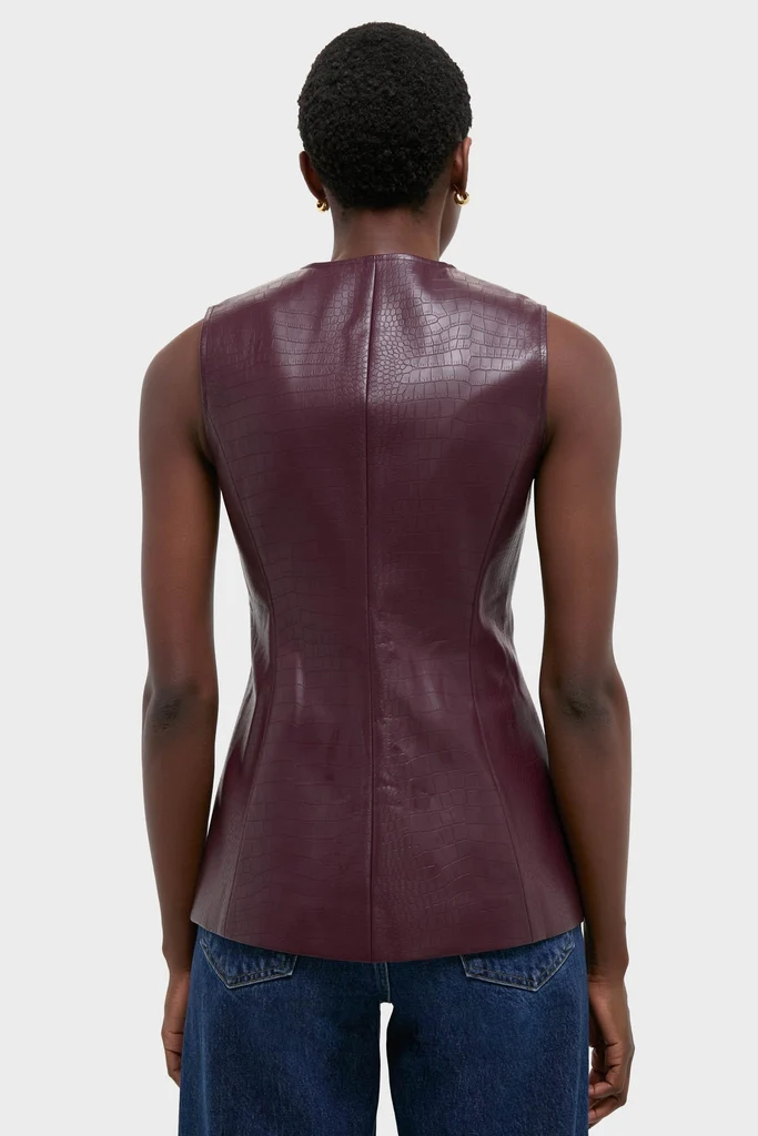 Plum Stamped Faux Leather Duke Top - Image 17