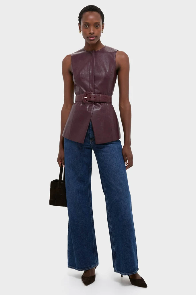 Plum Stamped Faux Leather Duke Top - Image 19
