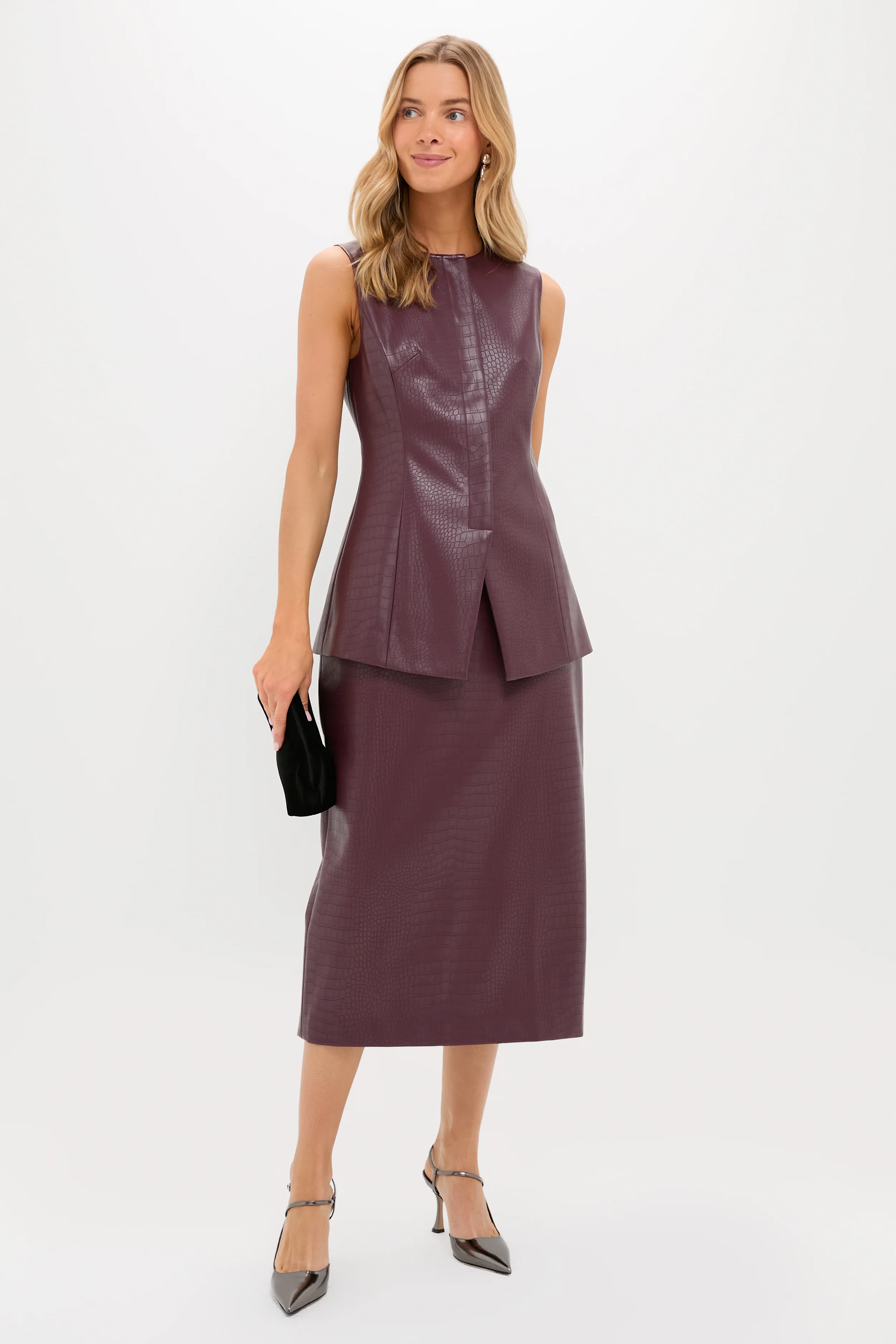 Plum Stamped Faux Leather Duke Top - Image 2