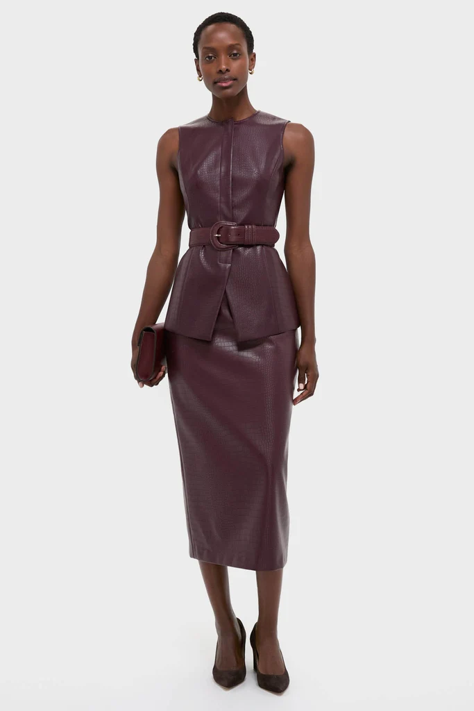 Plum Stamped Faux Leather Duke Top - Image 21