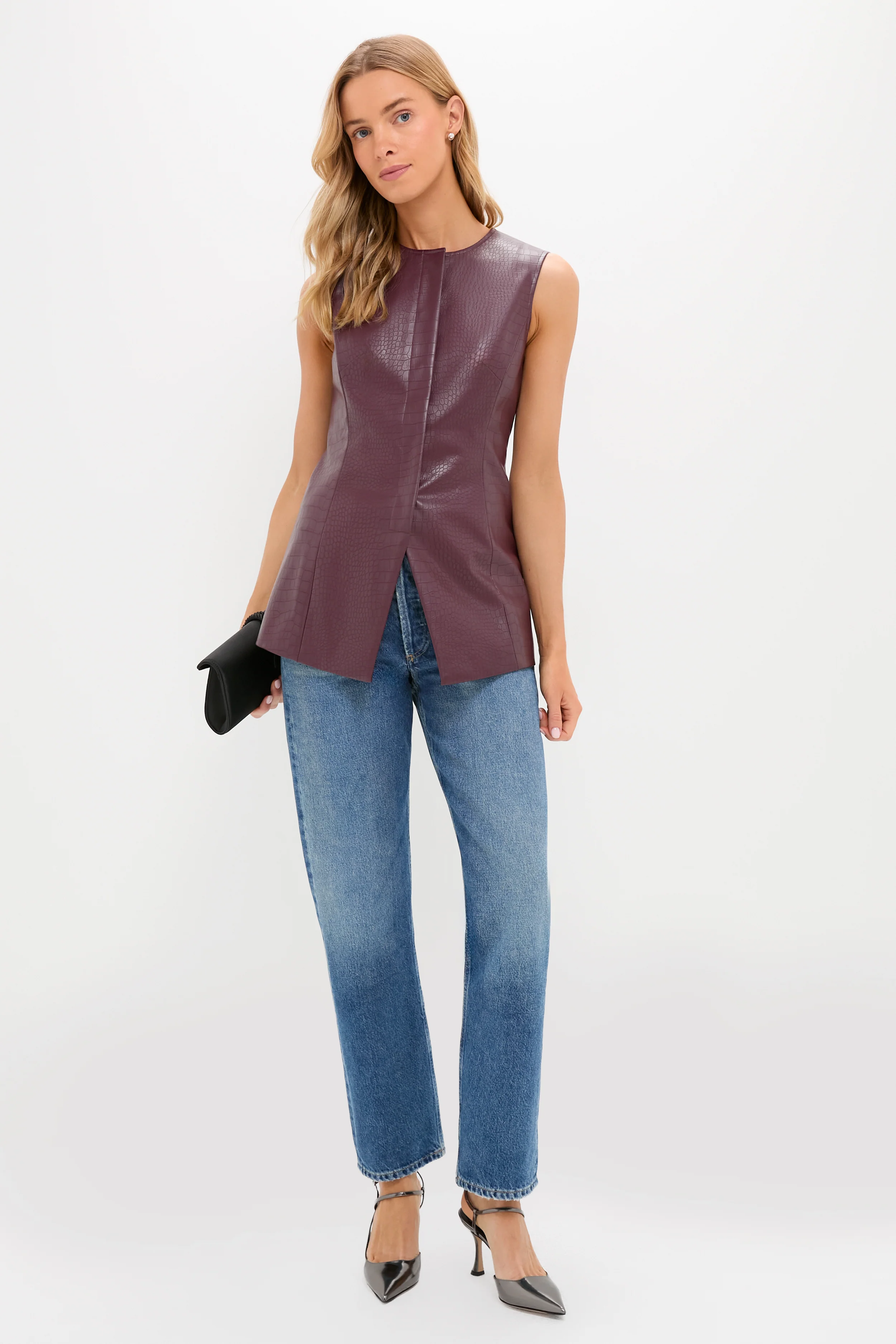 Plum Stamped Faux Leather Duke Top - Image 7