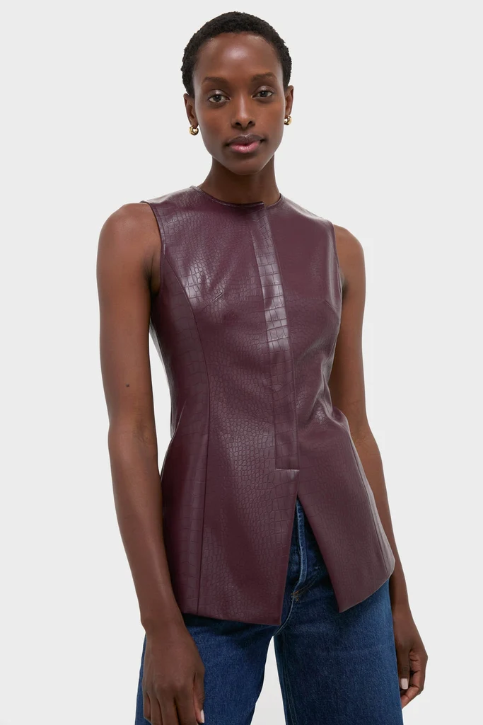 Plum Stamped Faux Leather Duke Top - Image 8