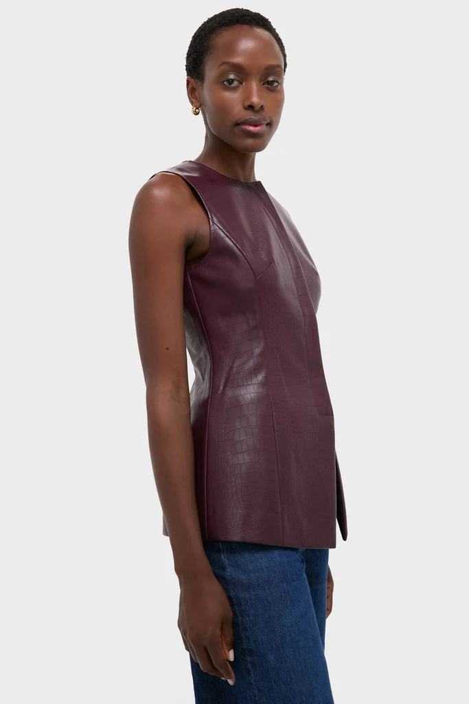Plum Stamped Faux Leather Duke Top - Image 9