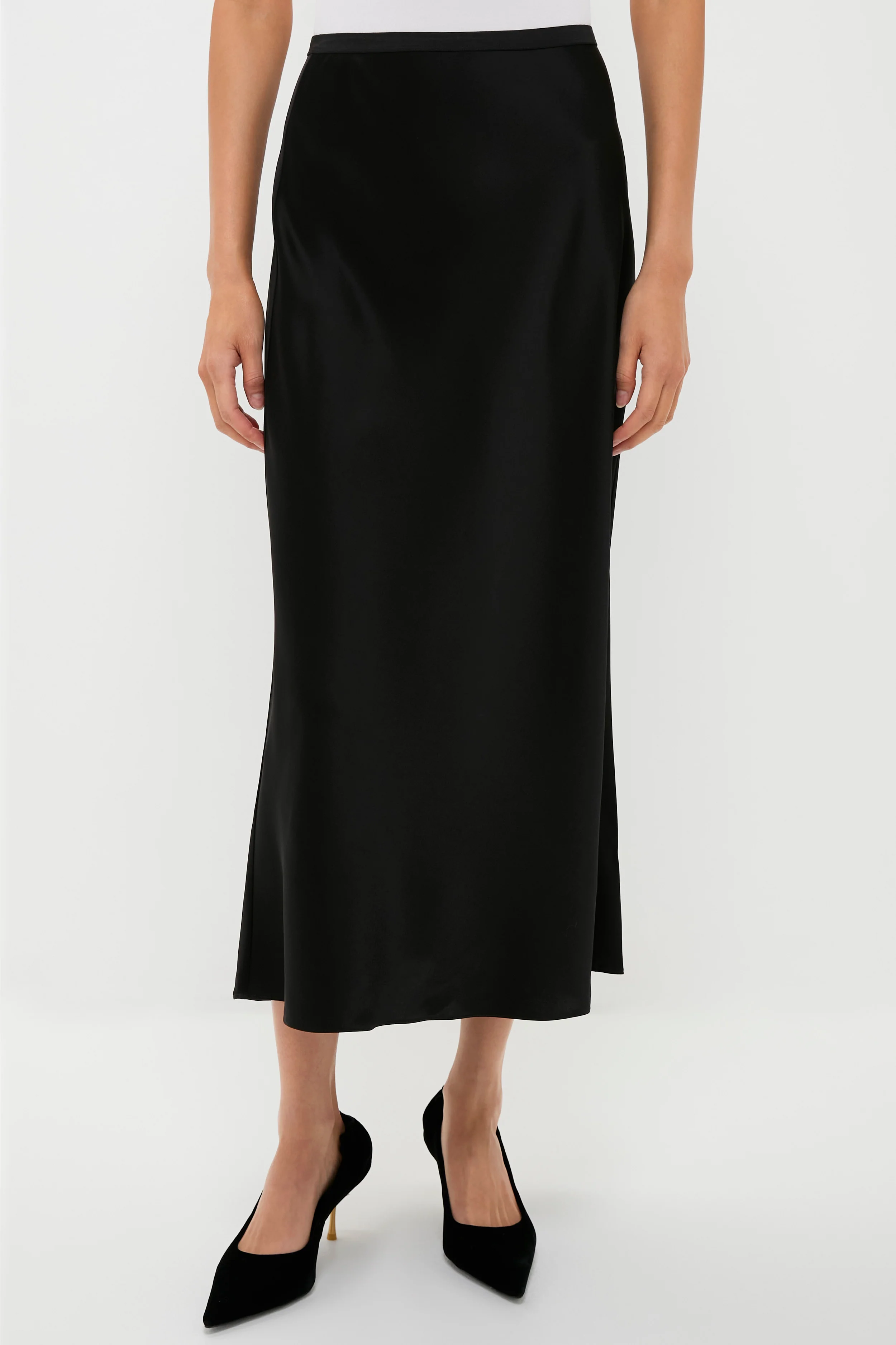 Polo Black Satin Midi Skirt
