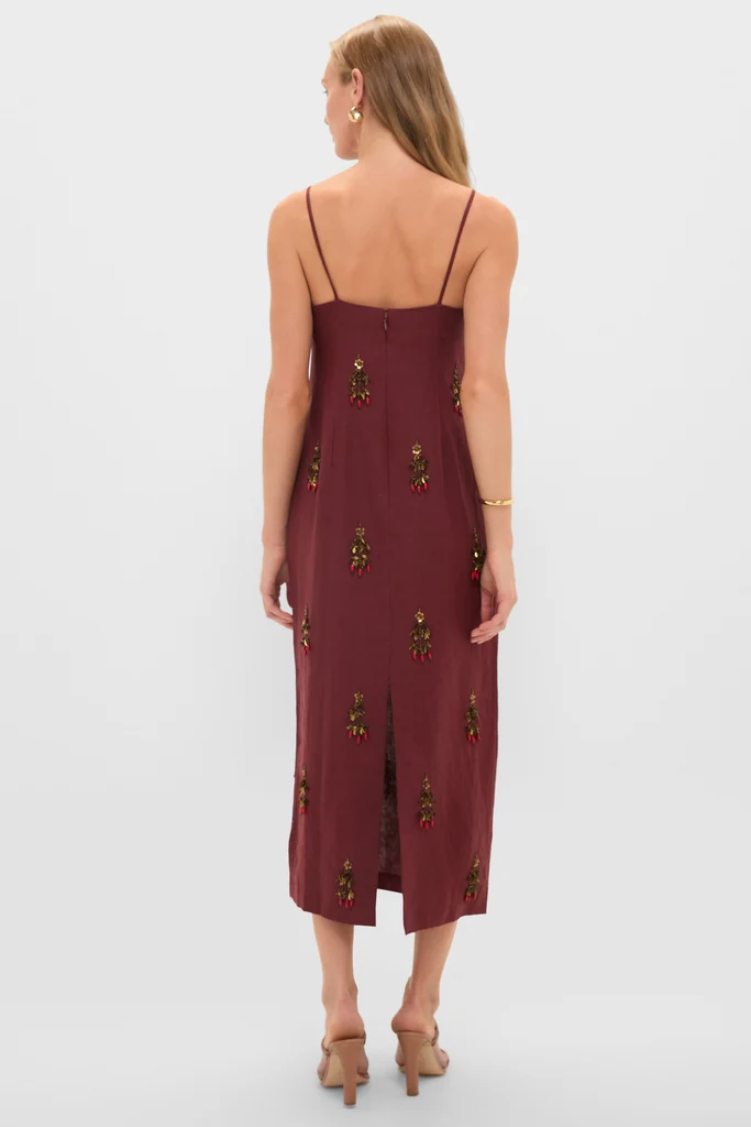 Pomegranate Linen Woven Straight Sleeveless Midi Dress - Image 4