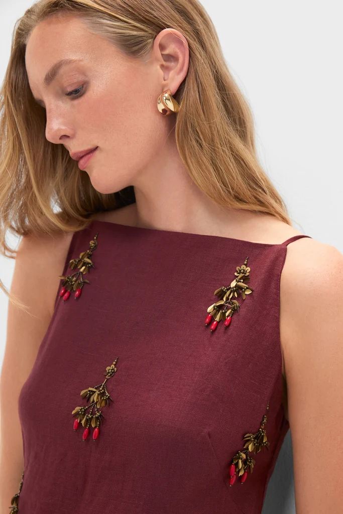 Pomegranate Linen Woven Straight Sleeveless Midi Dress - Image 5