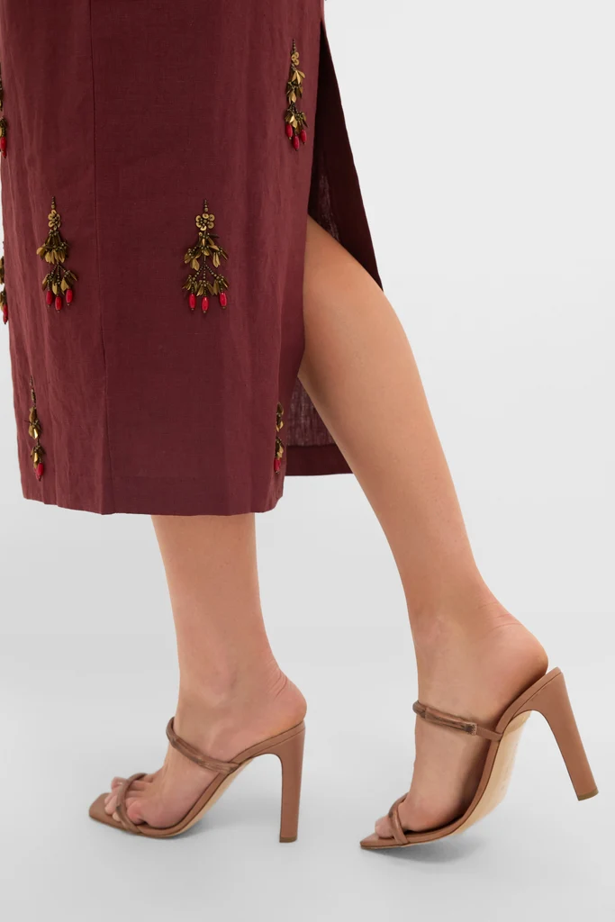 Pomegranate Linen Woven Straight Sleeveless Midi Dress - Image 6