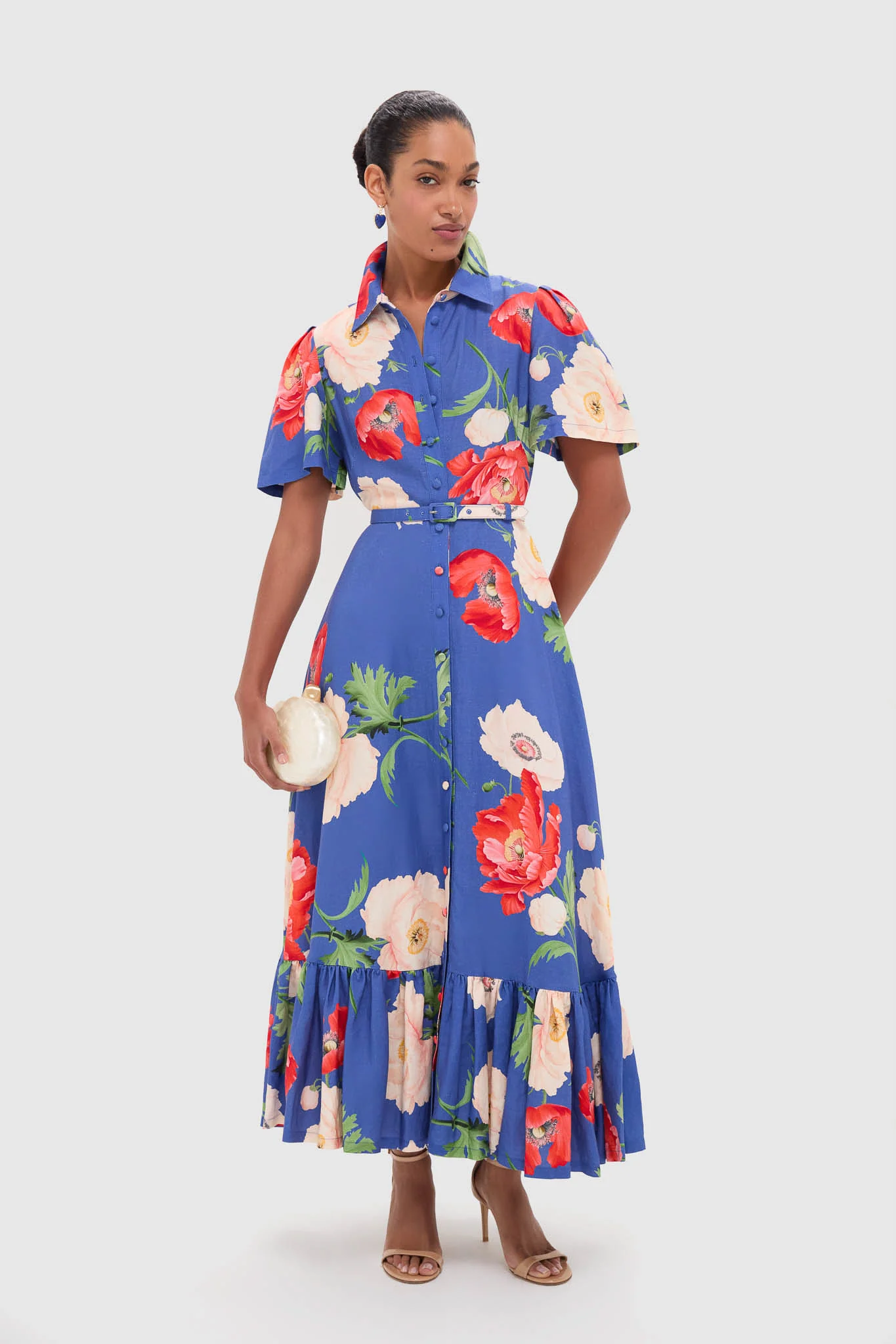 Poppy Print Becca Short Sleeve Midi Dress - Image 2