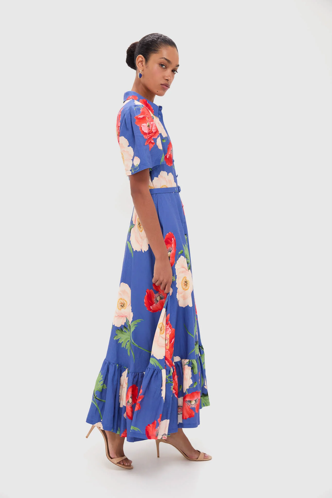 Poppy Print Becca Short Sleeve Midi Dress - Image 3