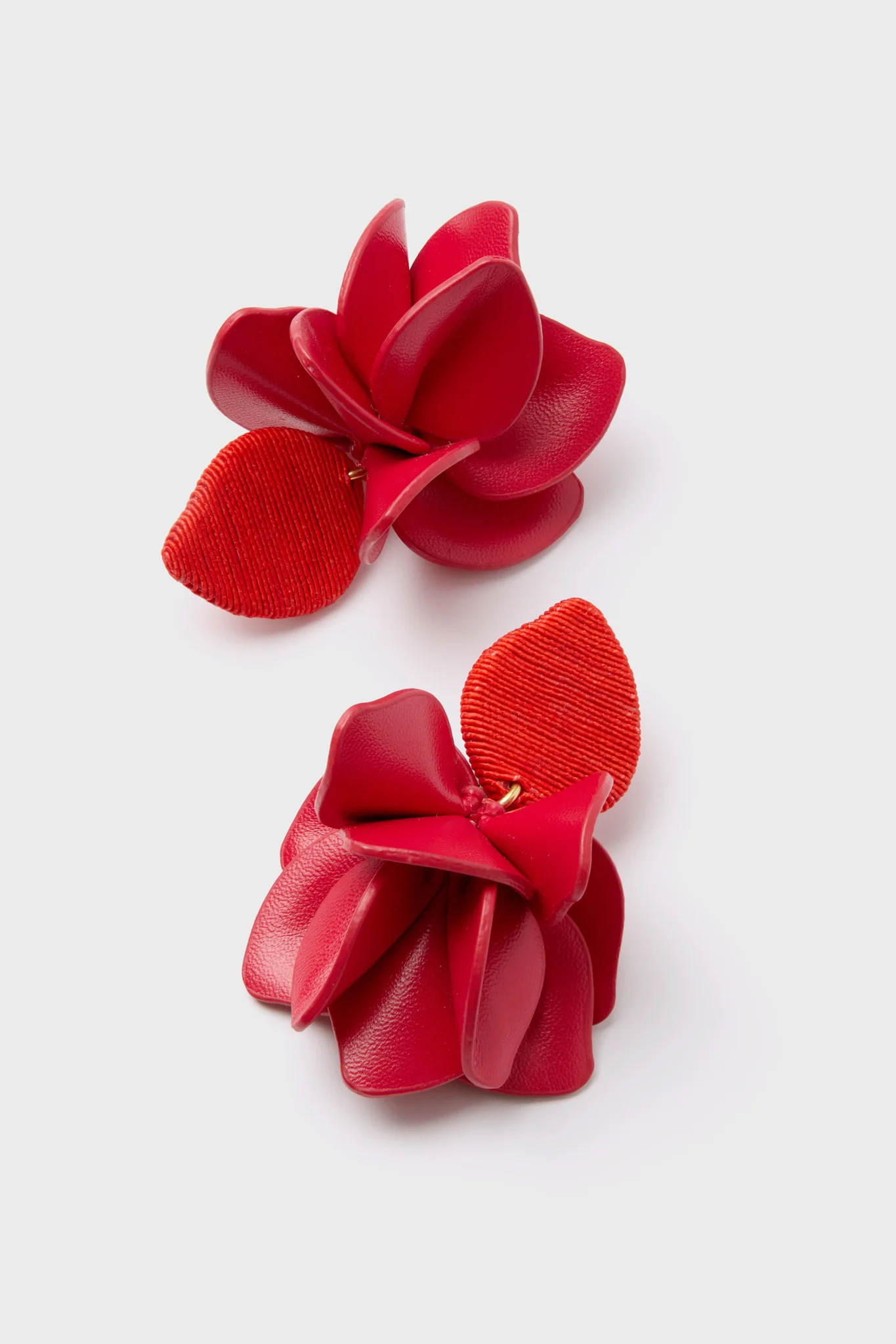 Poppy Red Silk and Leather Orchid Earrings - Image 4