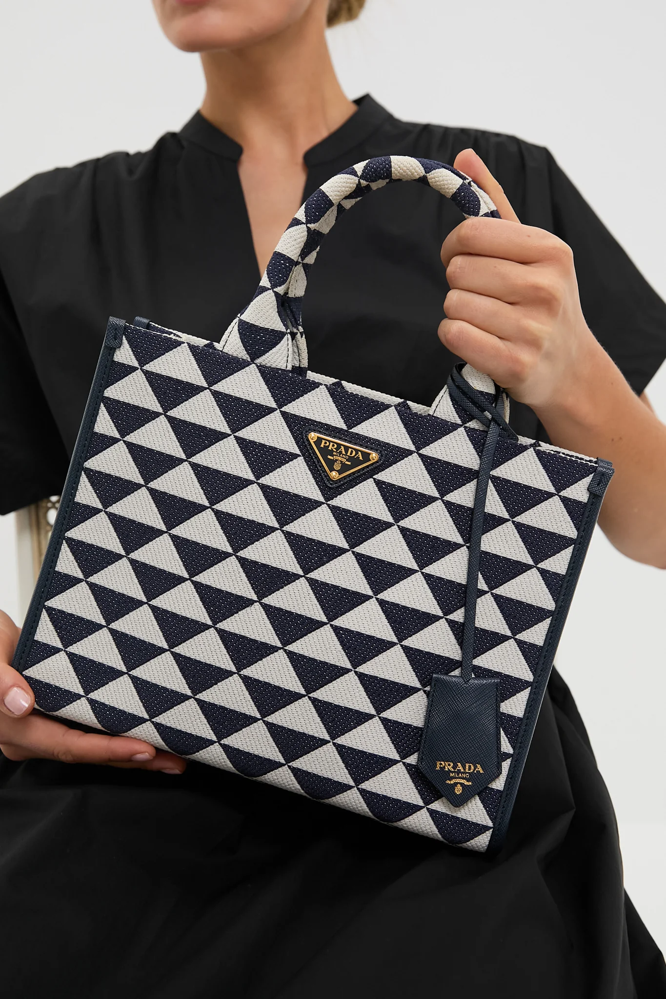 PRADA Navy White Strike Canvas Tote - Image 2