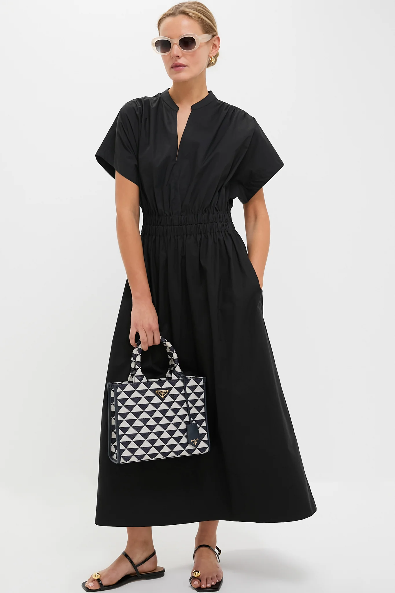 PRADA Navy White Strike Canvas Tote - Image 3