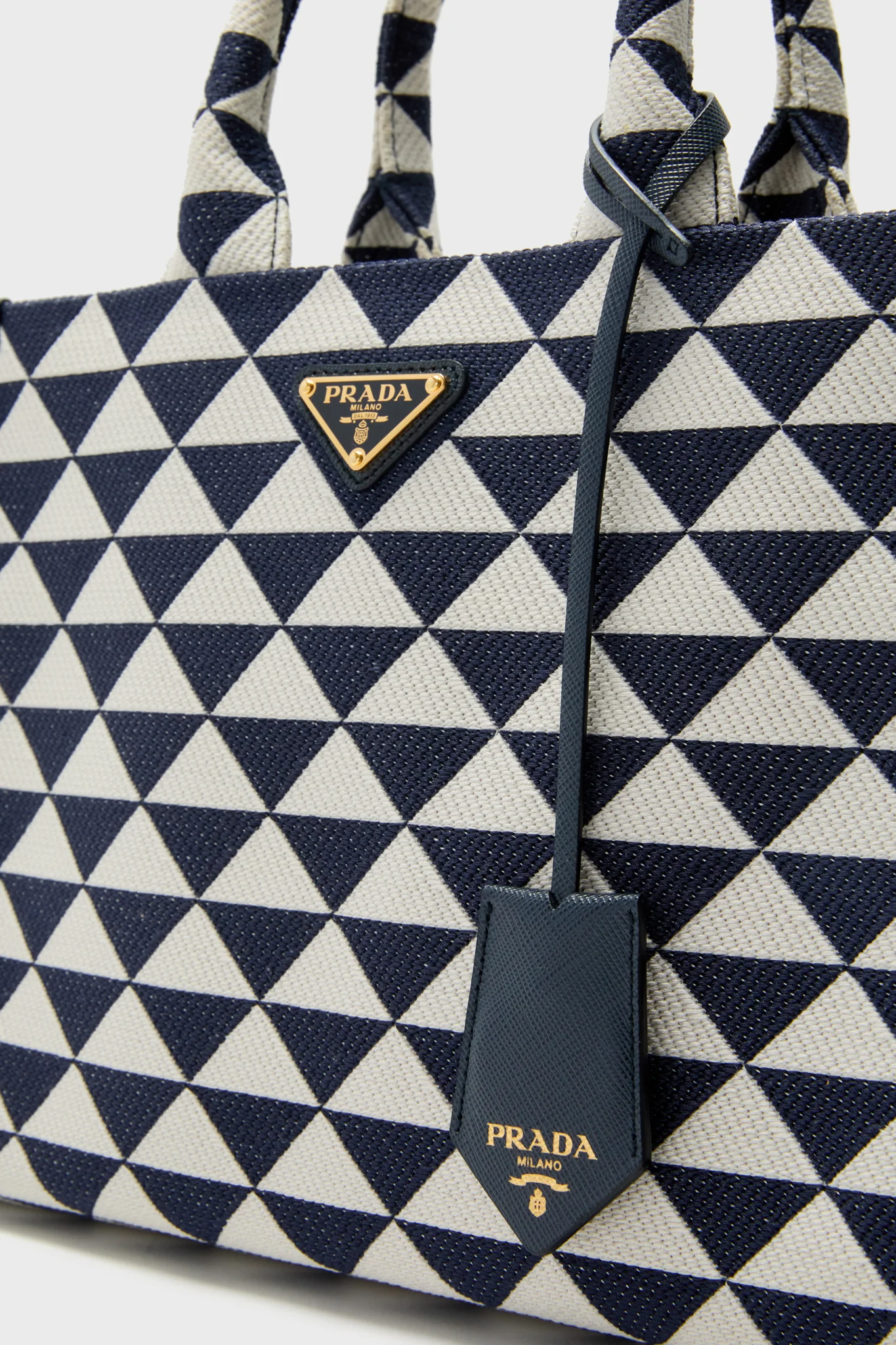 PRADA Navy White Strike Canvas Tote - Image 6