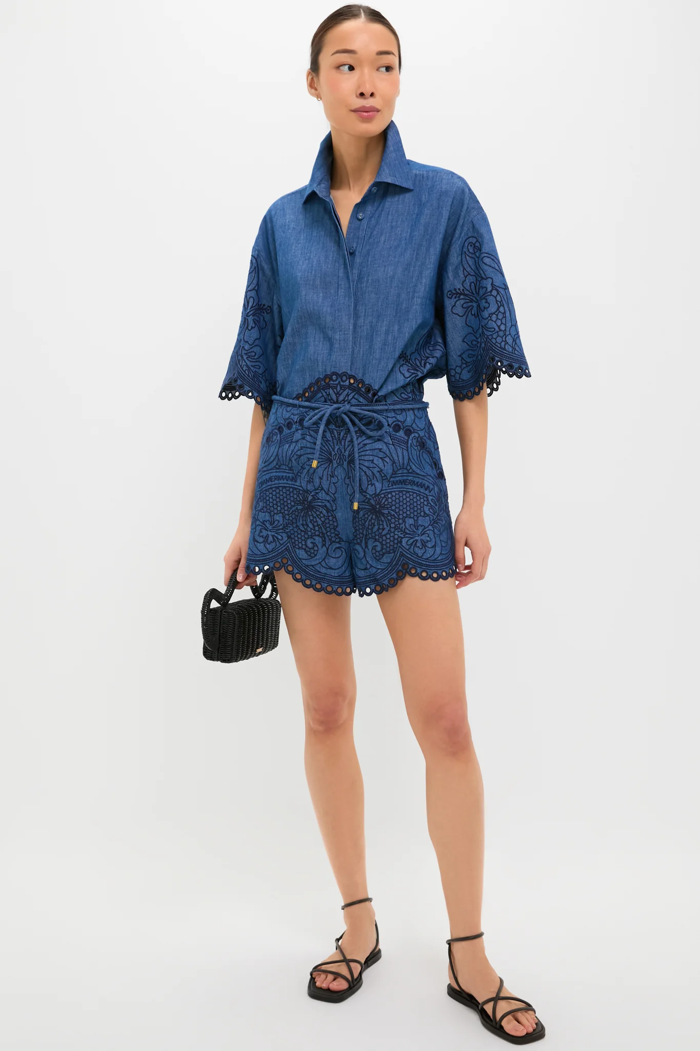 Railway Blue Coco Embroidered Denim Short - Image 2