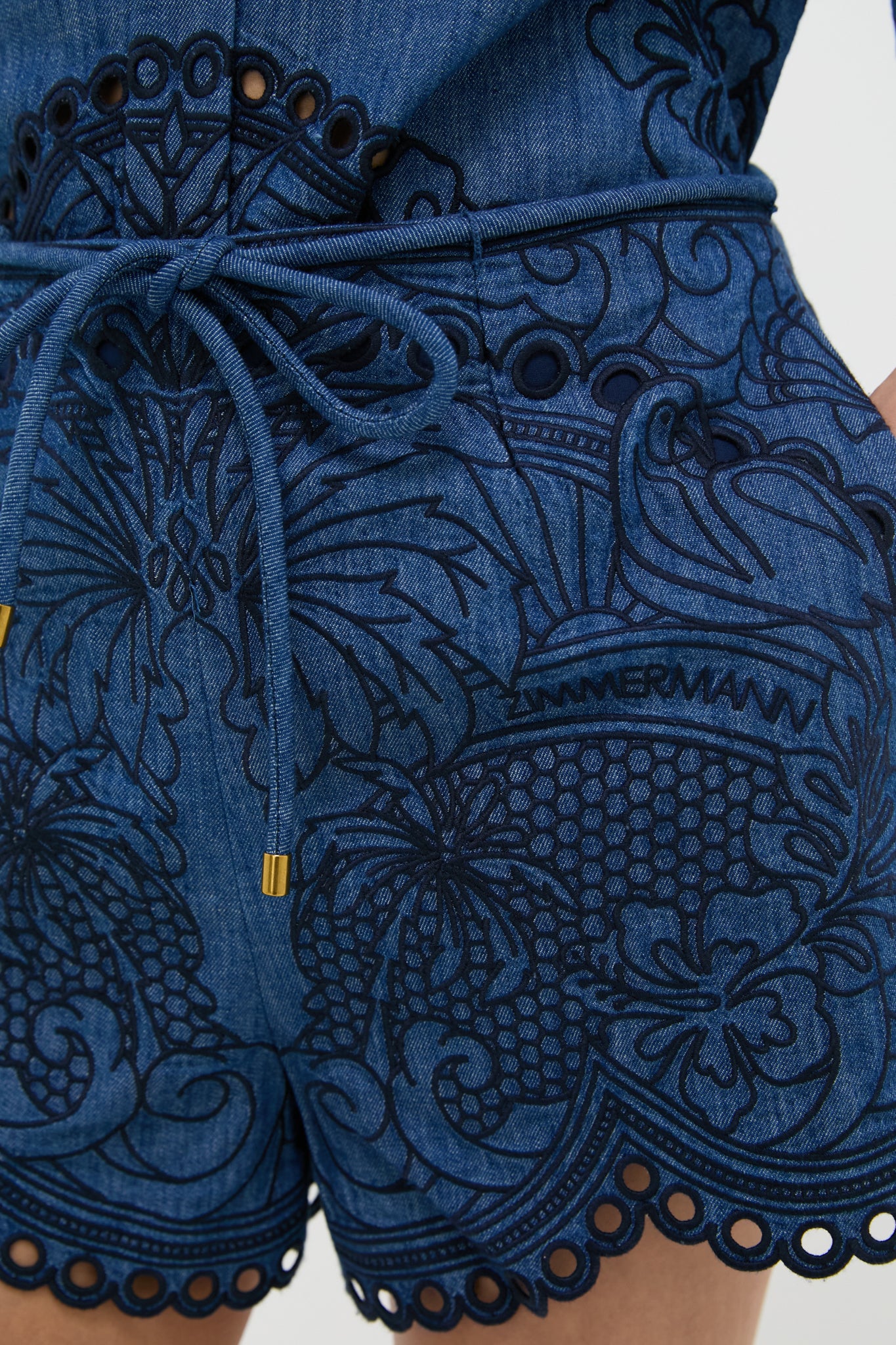 Railway Blue Coco Embroidered Denim Short - Image 5