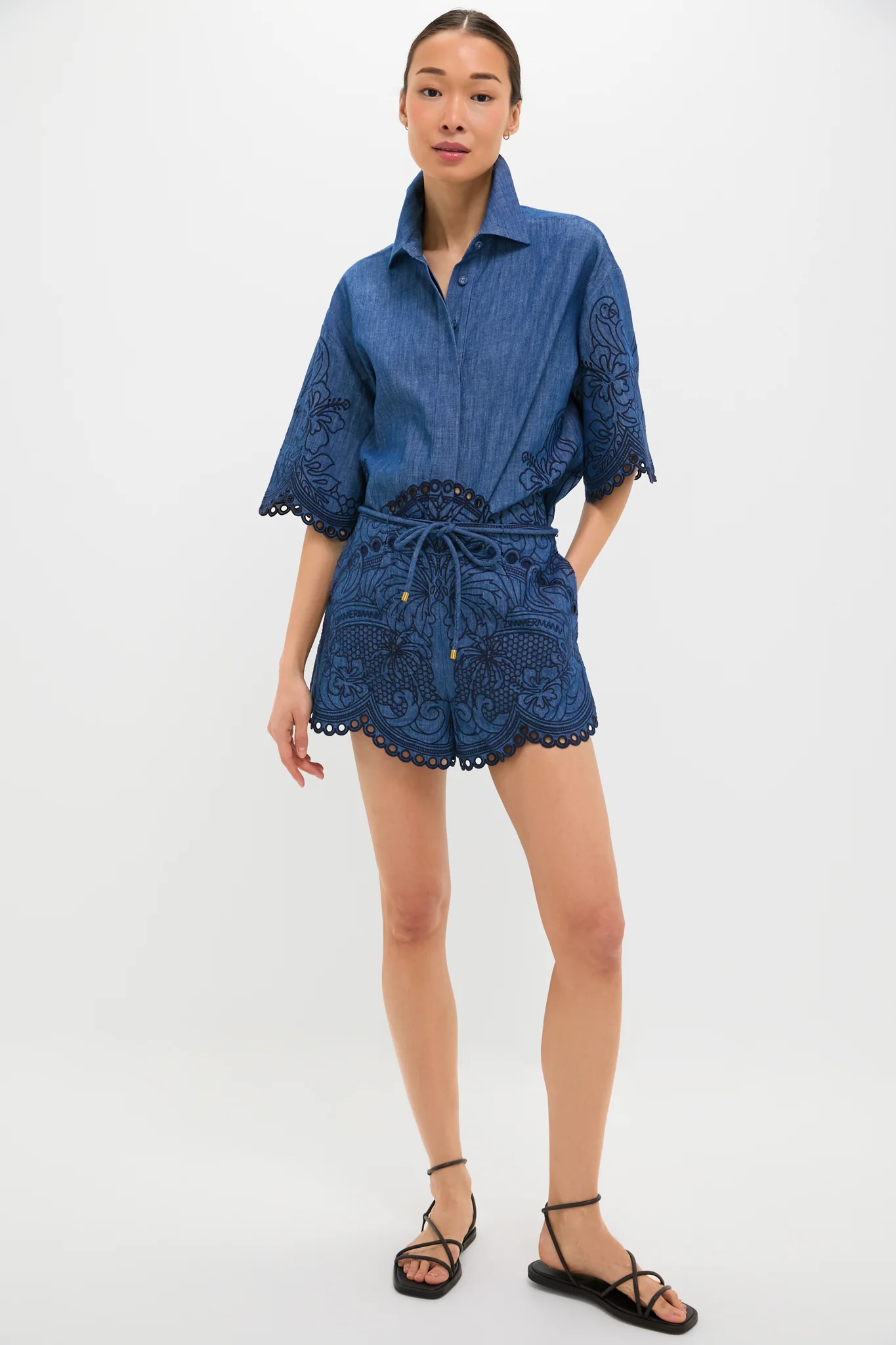 Railway Blue Coco Embroidered Denim Short - Image 6