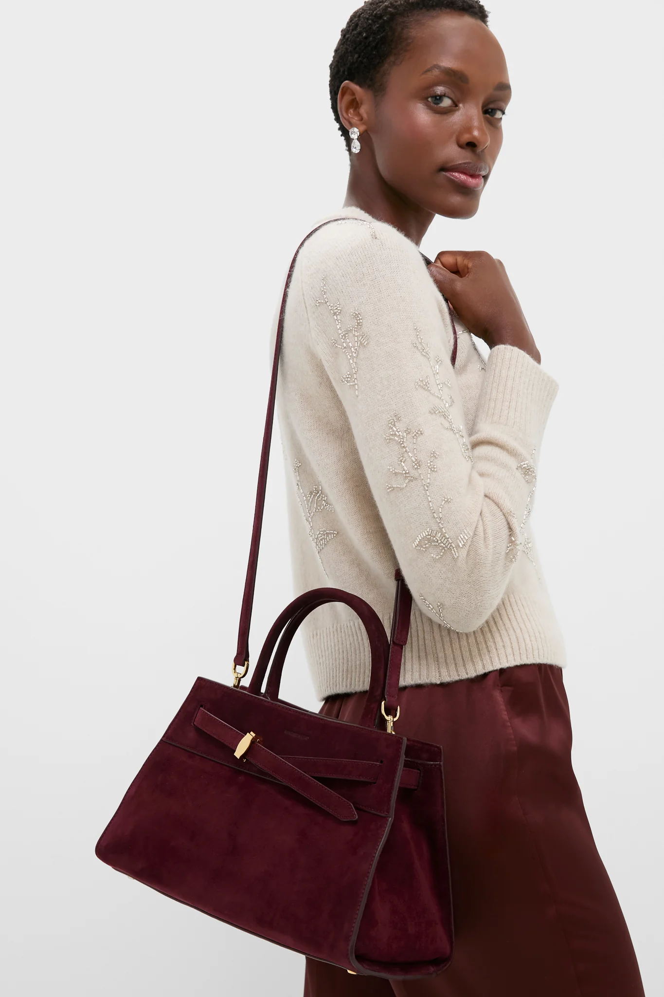 Raisin Suede Veronica Beard Dash Bag - Image 3