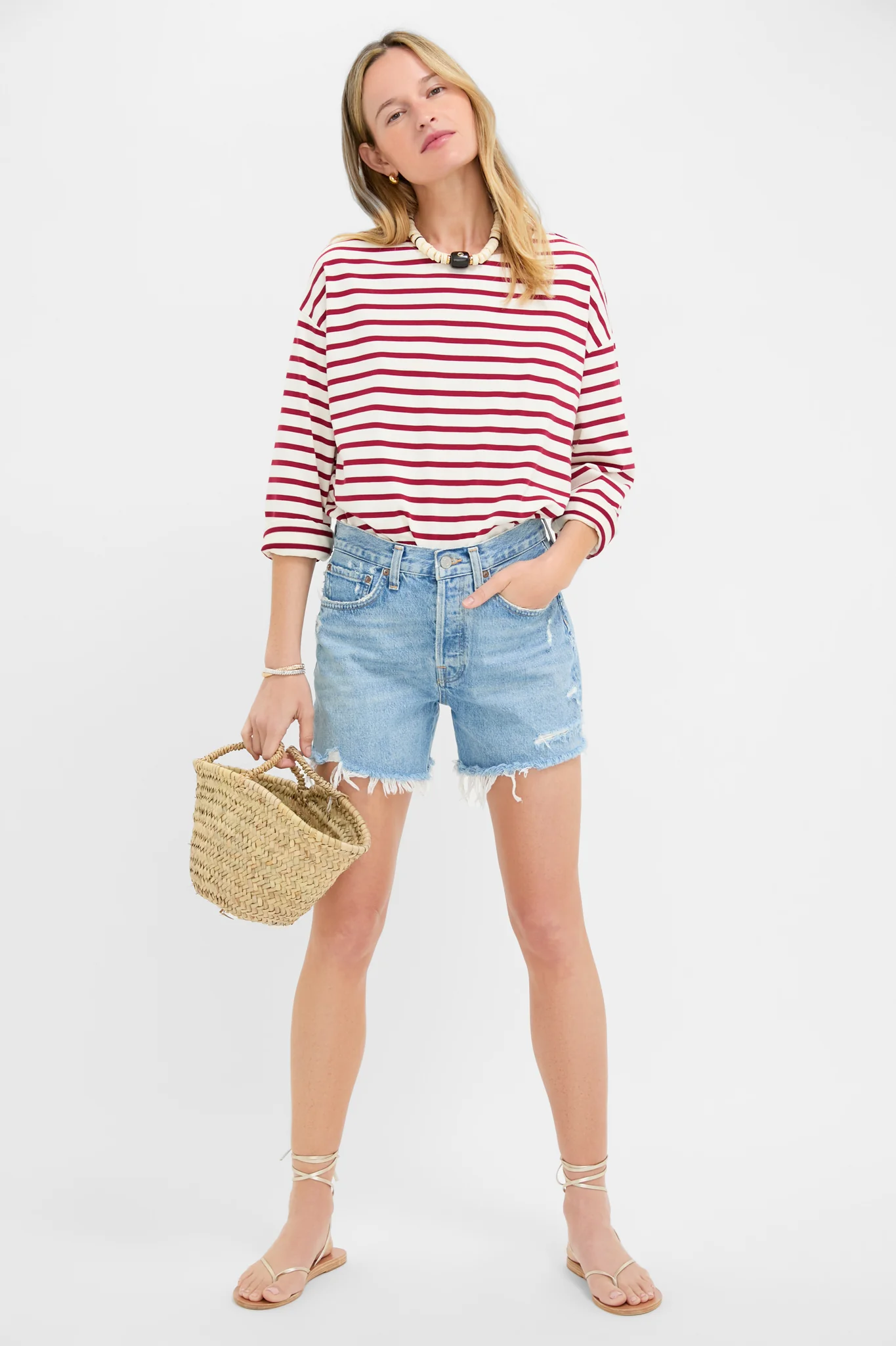 Red and Ivory Stripe Knit Odie Tee - Image 6