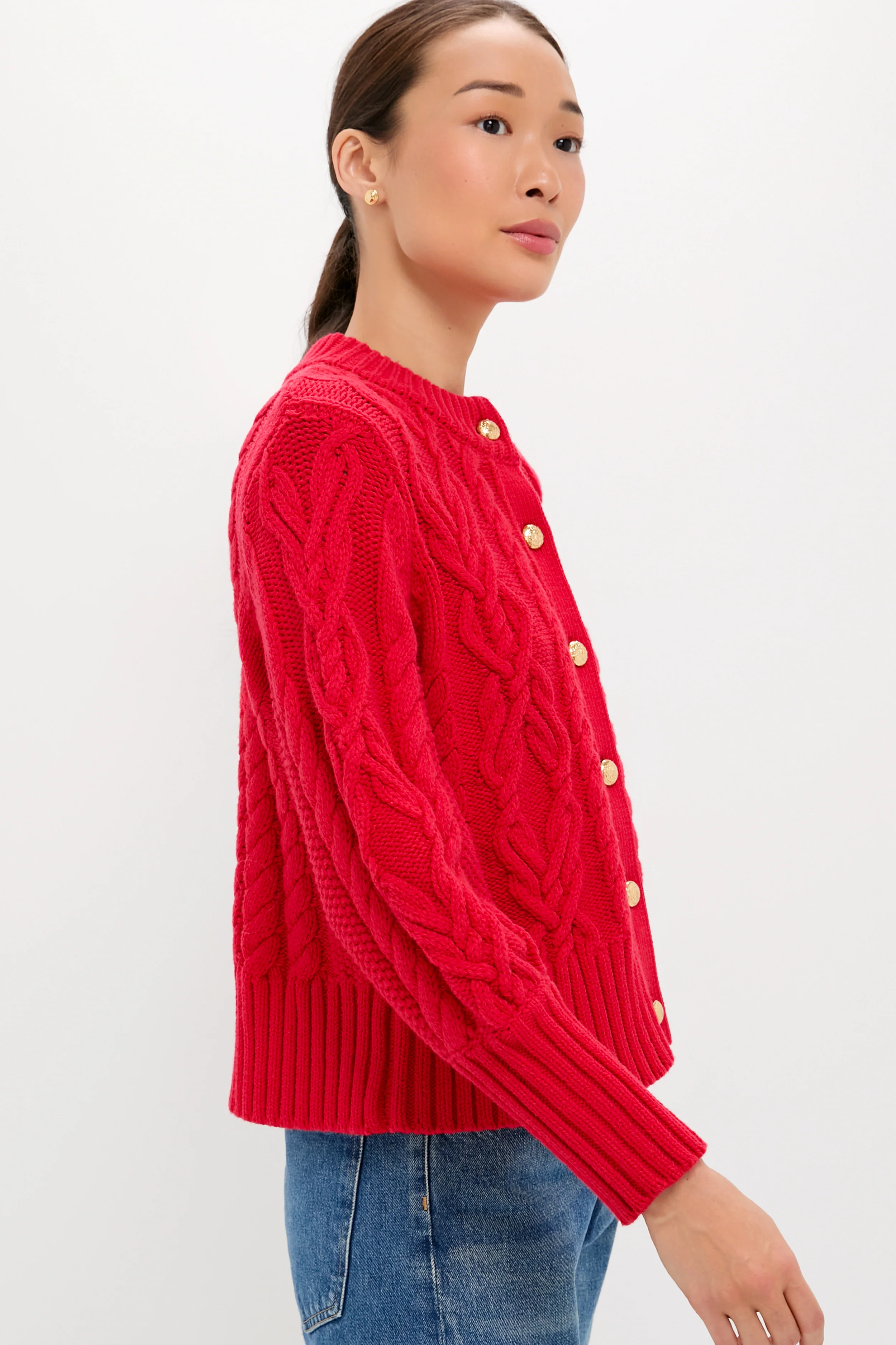 Red Cotton Colette Cardigan - Image 3