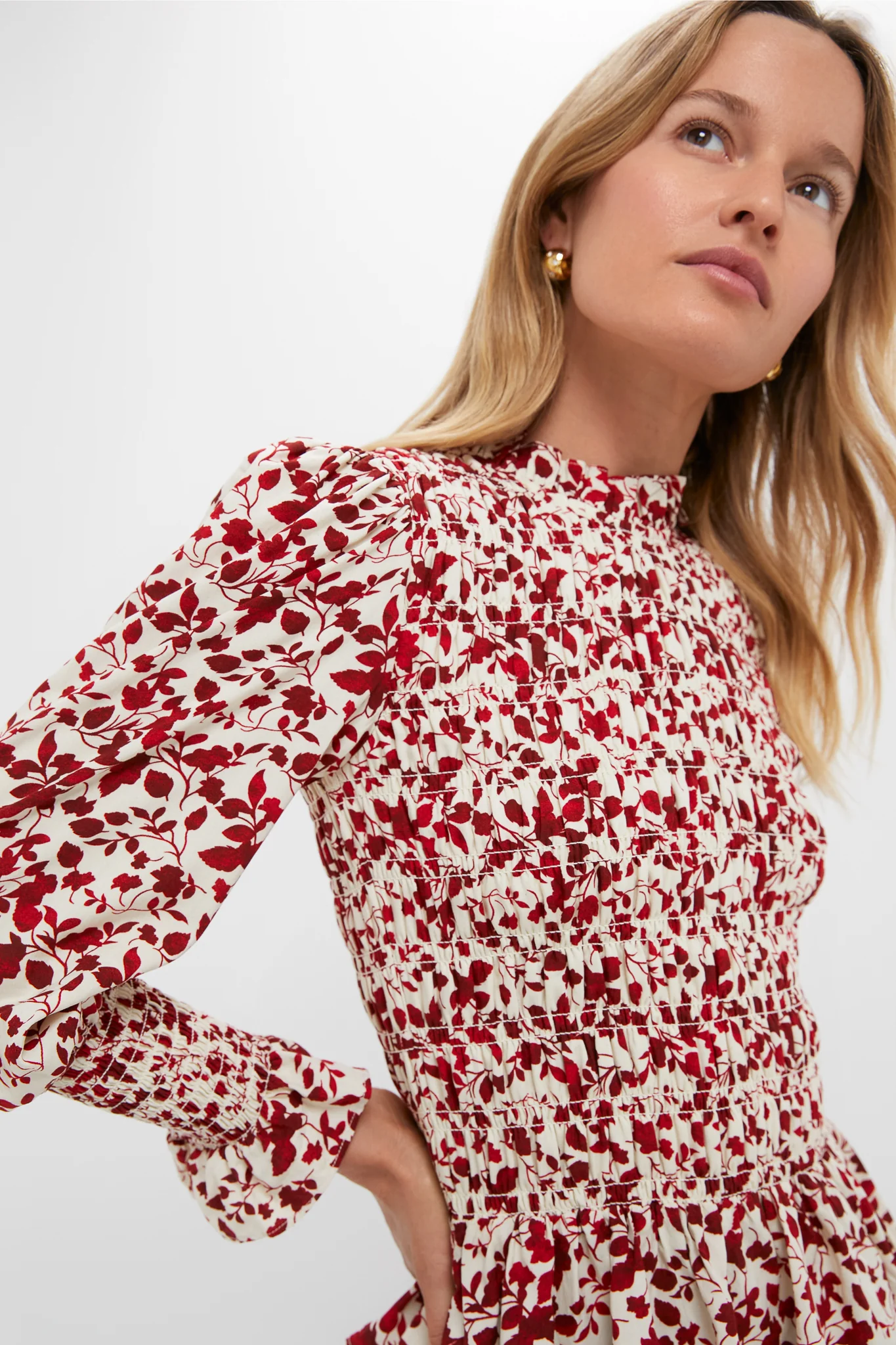 Red & Cream Floral Smocked Cynthia Blouse - Image 2